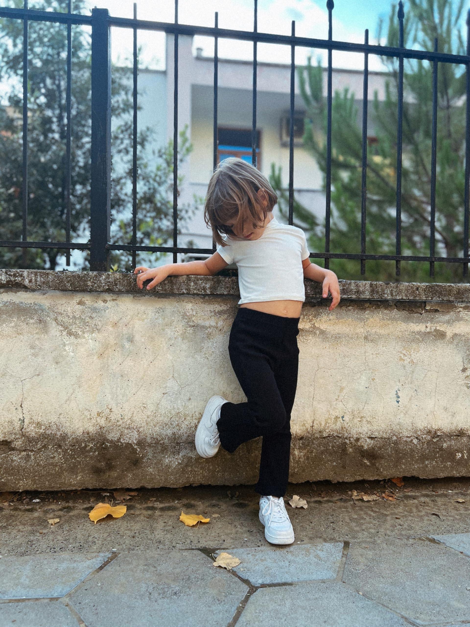 Miipat - Pantaloni svasati per bambina, confezione da 3 pezzi, con volant, svasati, in cotone e vita elastica