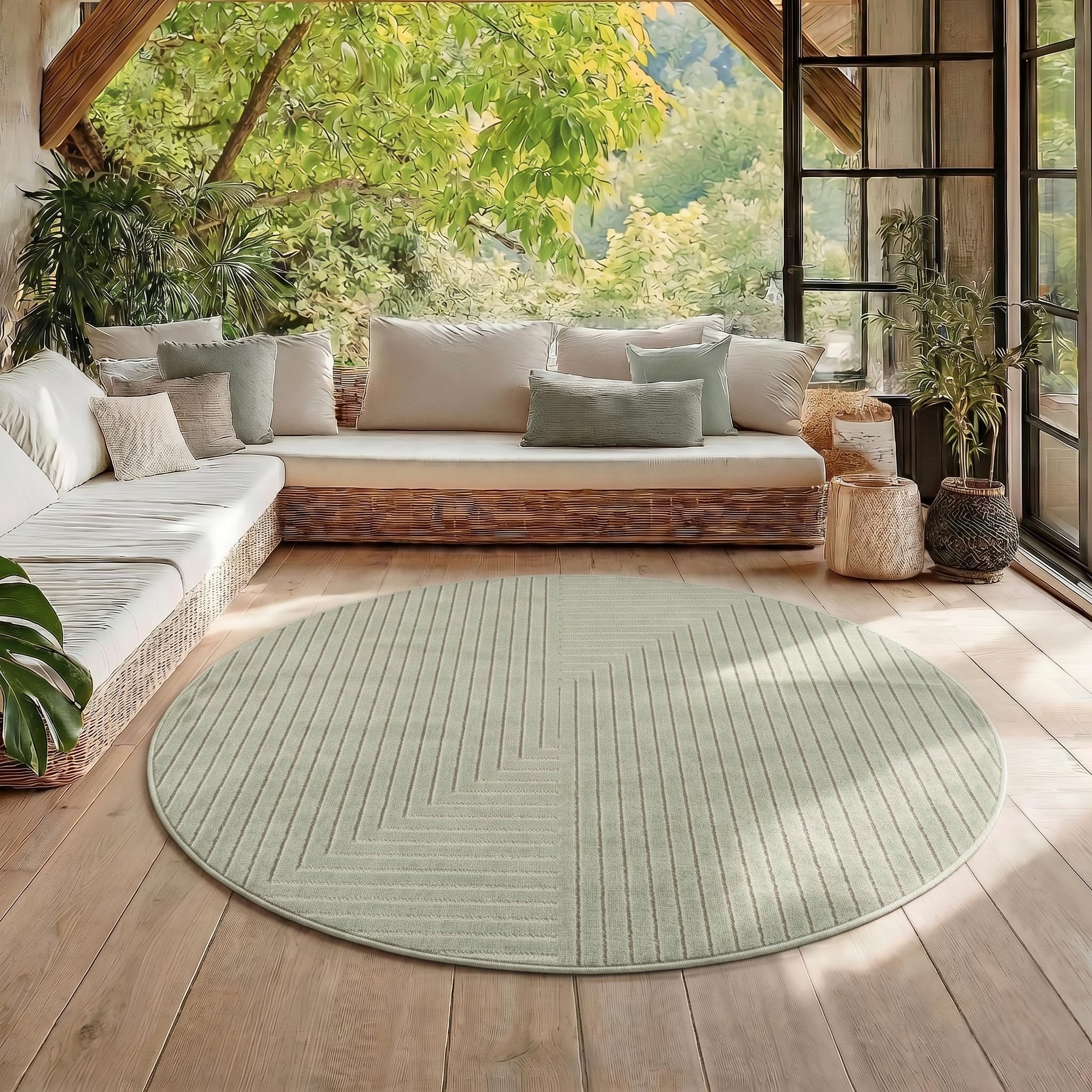 HomebyHome Kurzflor Teppich Wohnzimmer Schlafzimmer 3D Hoch-Tief-Effekt, Skandinavisch Boho Motiv, für Outdoor Bereich geeignet Terrassen oder im Balkon