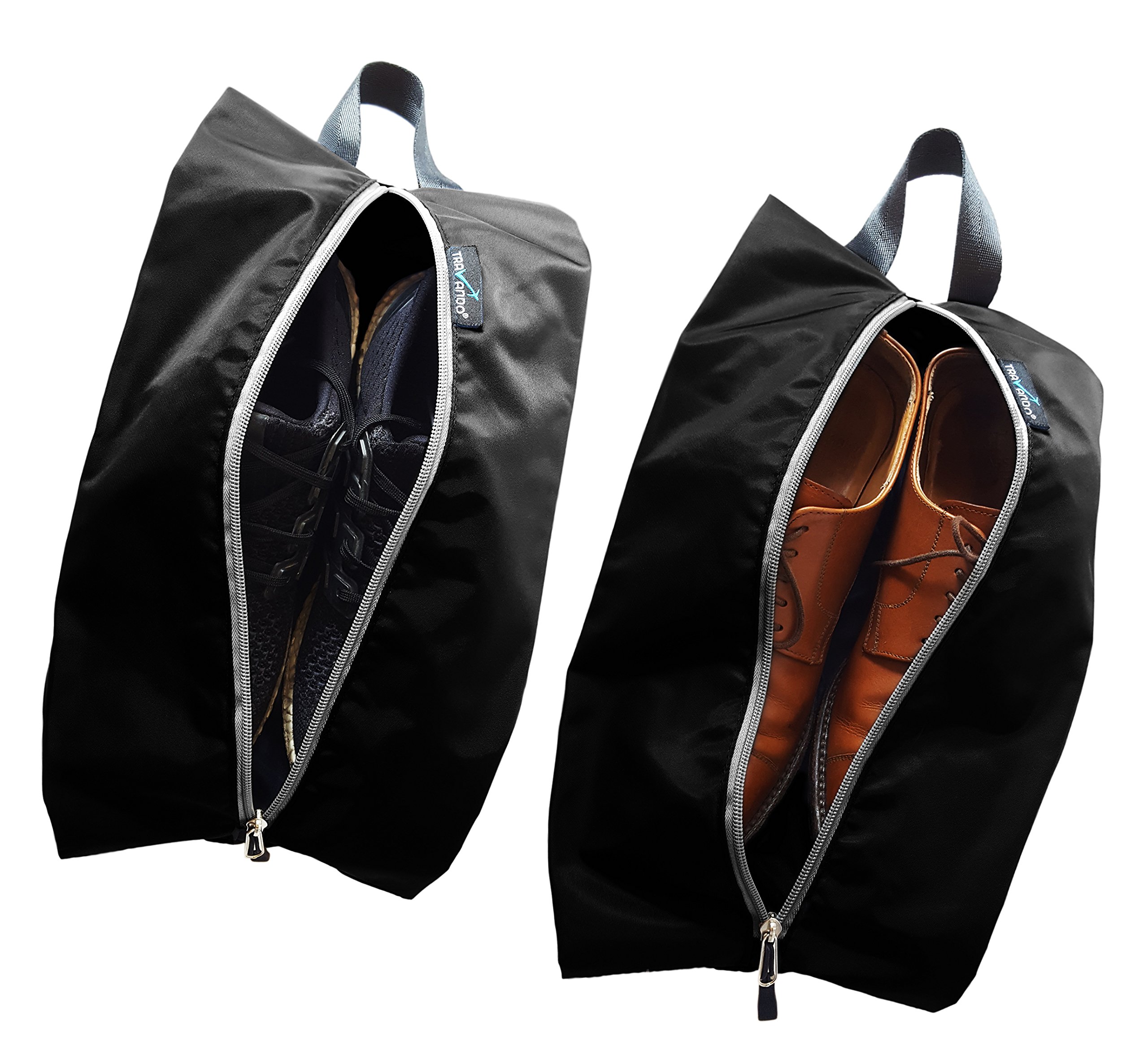 TRAVANDO Set da 2 sacchetti porta scarpe – sacchetti impermeabili per viaggio – sacchetto per scarpe resistente allo sporco, ideale per scarpe da viaggio e vacanze (Nero)