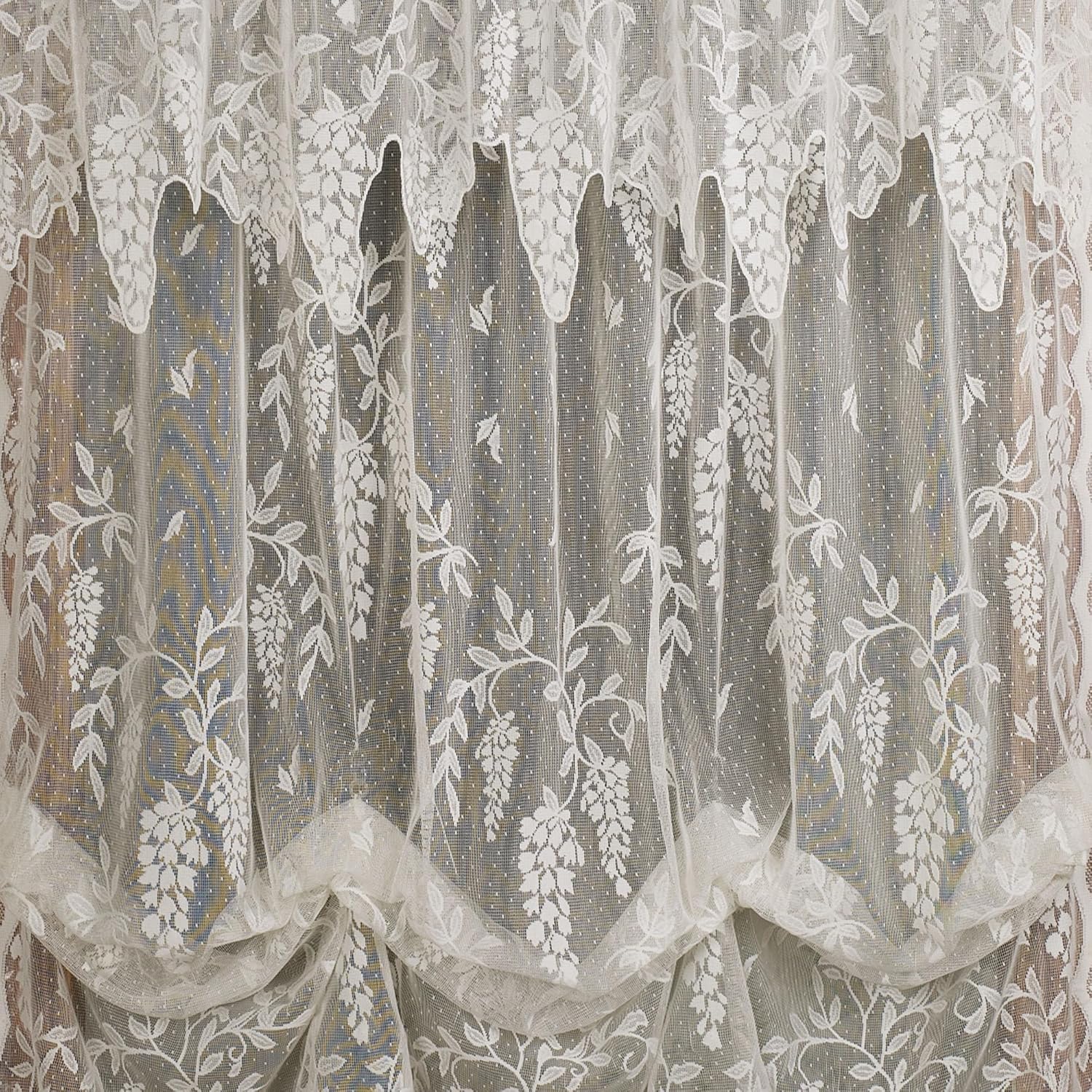 Luxury Sheer Polyester Wisteria Arbor Lace Window Treatment | 2 Piece Set Balloon Shade, Insert Valance | Classic | Ivory | Elegance Charm | Rod Pocket Curtains | Machine wash | Light Filtering