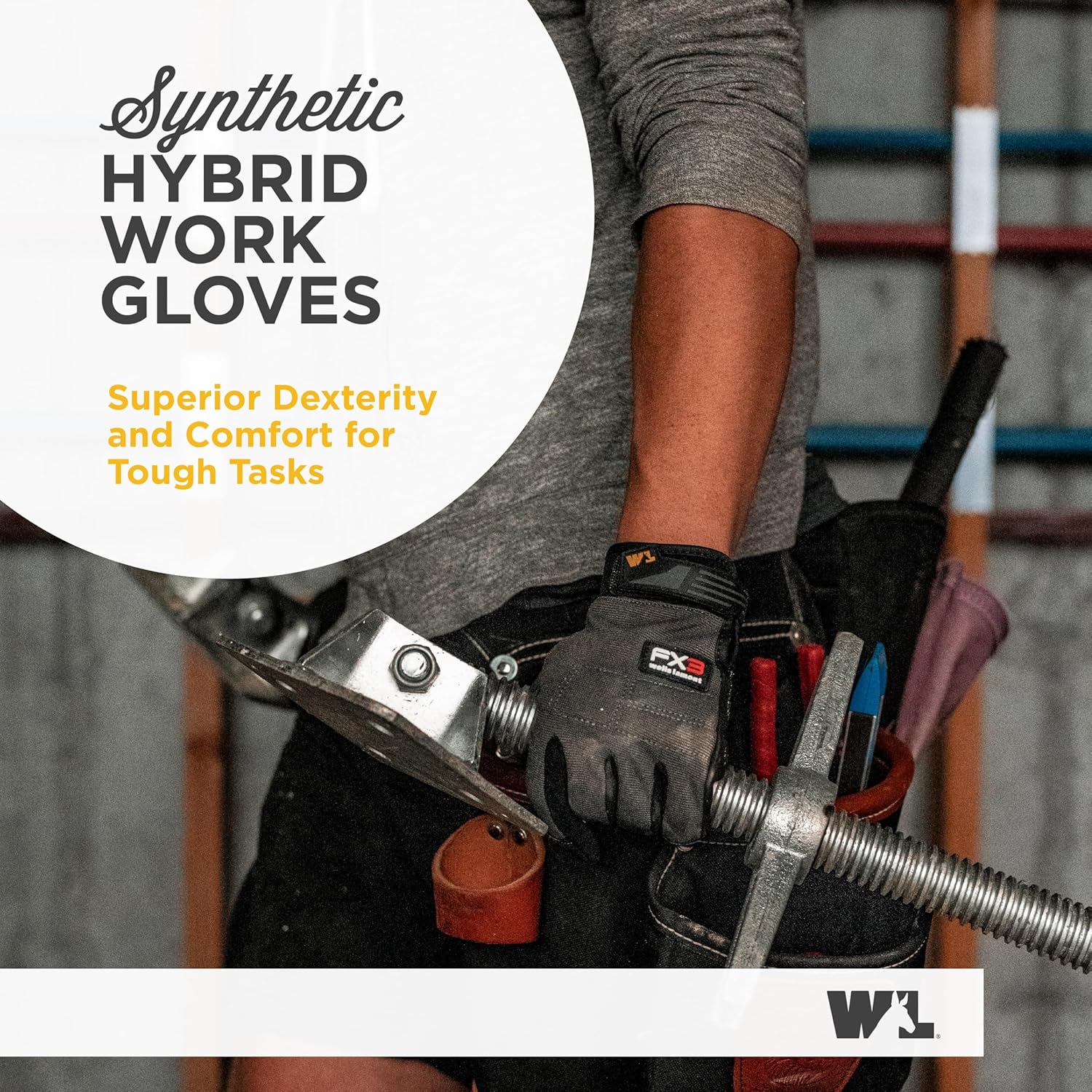 Wells Lamont Men's FX3 Extreme Dexterity Work Gloves – Padded, Ergonomic Work Gloves, Touchscreen Compatible – Heavy Duty Synthetic Leather with Reinforced Fingertips and Adjustable Fit – Gray - XL - Image 2