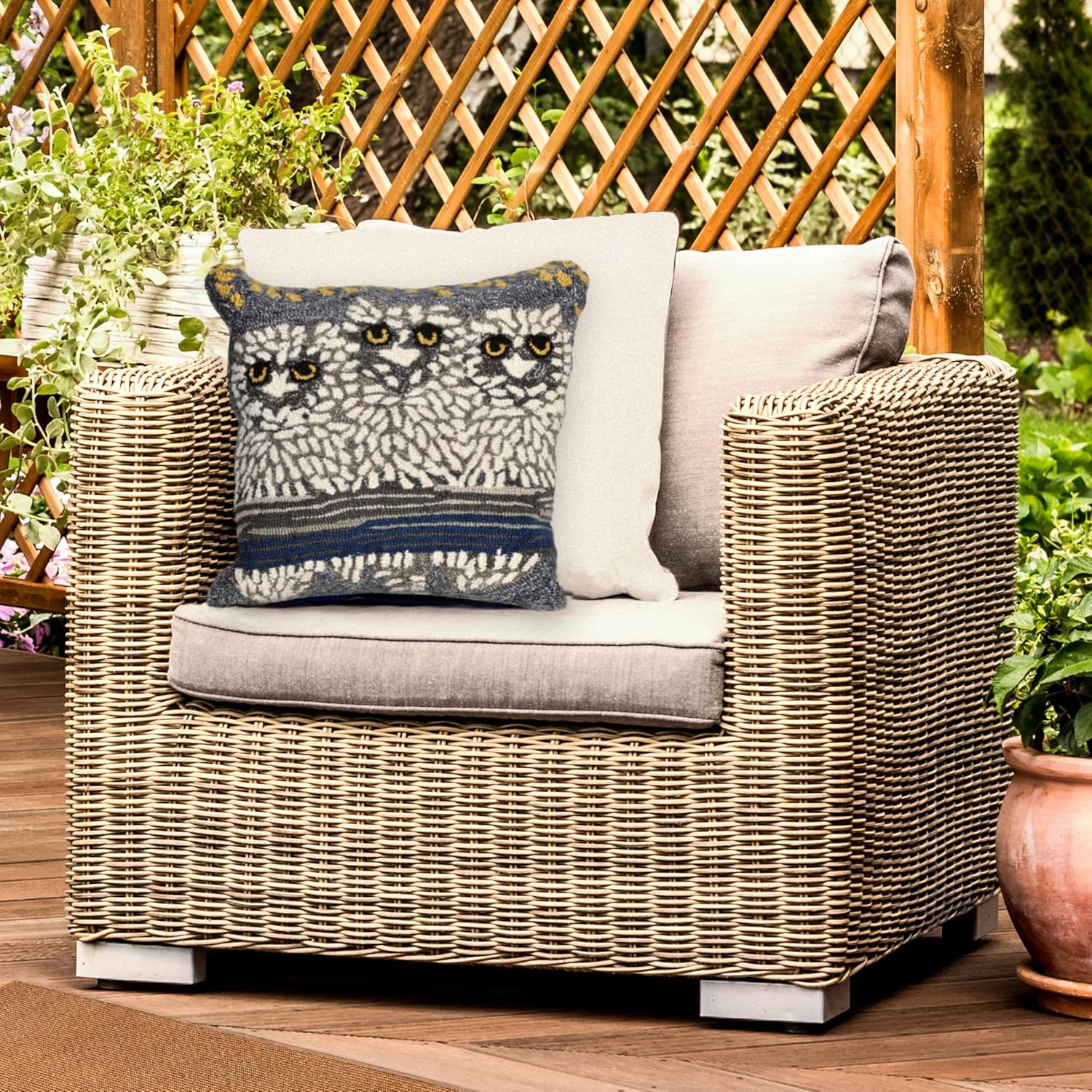 Liora Manne Frontporch Indoor/Outdoor Pillow, 18" Square, Owls