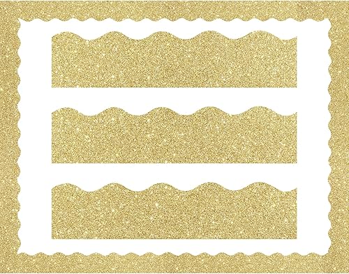 Containlol Bordes de tablón de anuncios de 118 pies, 120 hojas con purpurina, decoración de aula, bordes festoneados para otoño, invierno,