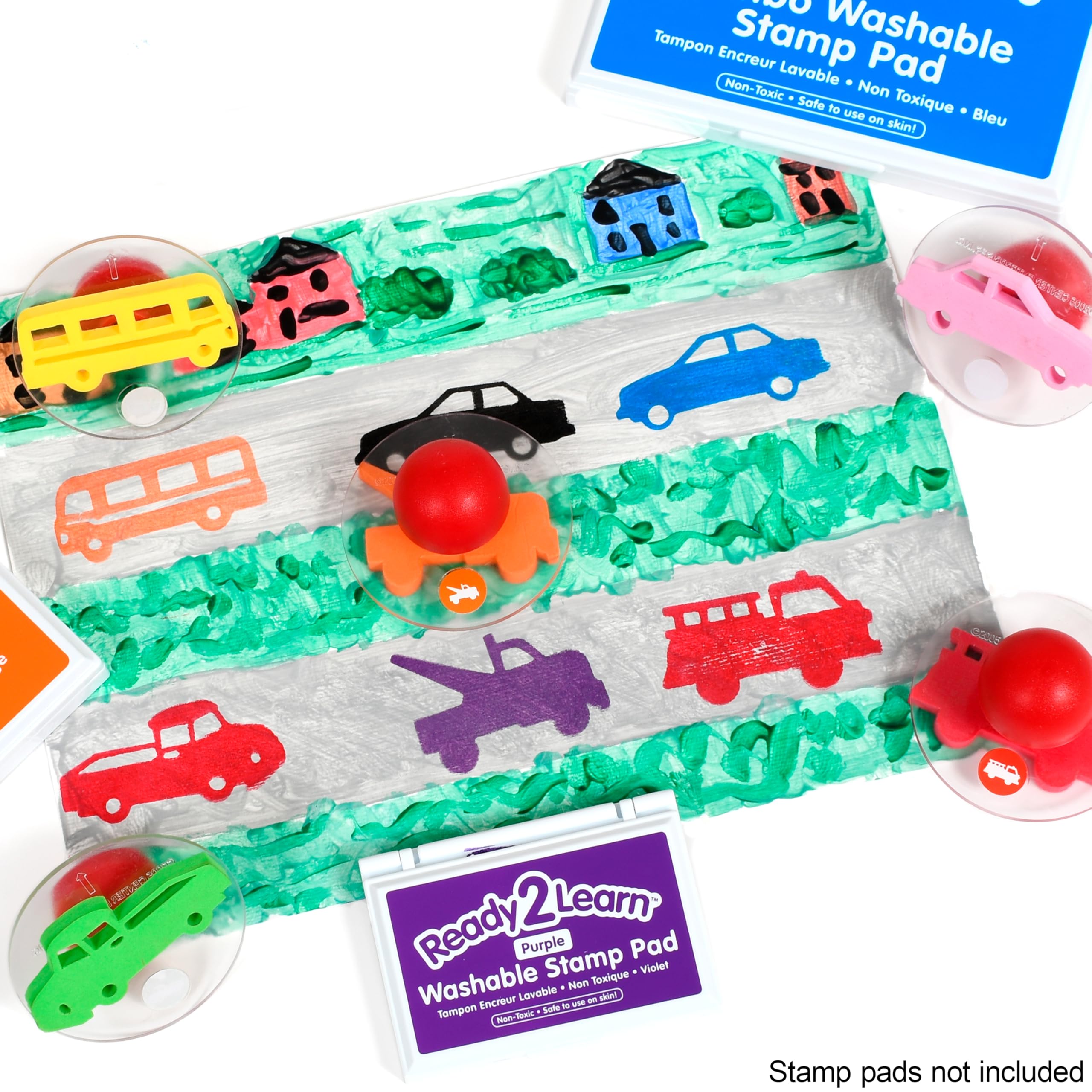 Ready 2 Learn Olbrzymie stampery, pojazdy transportowe, zestaw 1 - zestaw 10 sztuk, łatwe do trzymania piankowe stemple dla dzieci, stemple artystyczne i rzemieślnicze, do ekspozycji, plakatów, znaków
