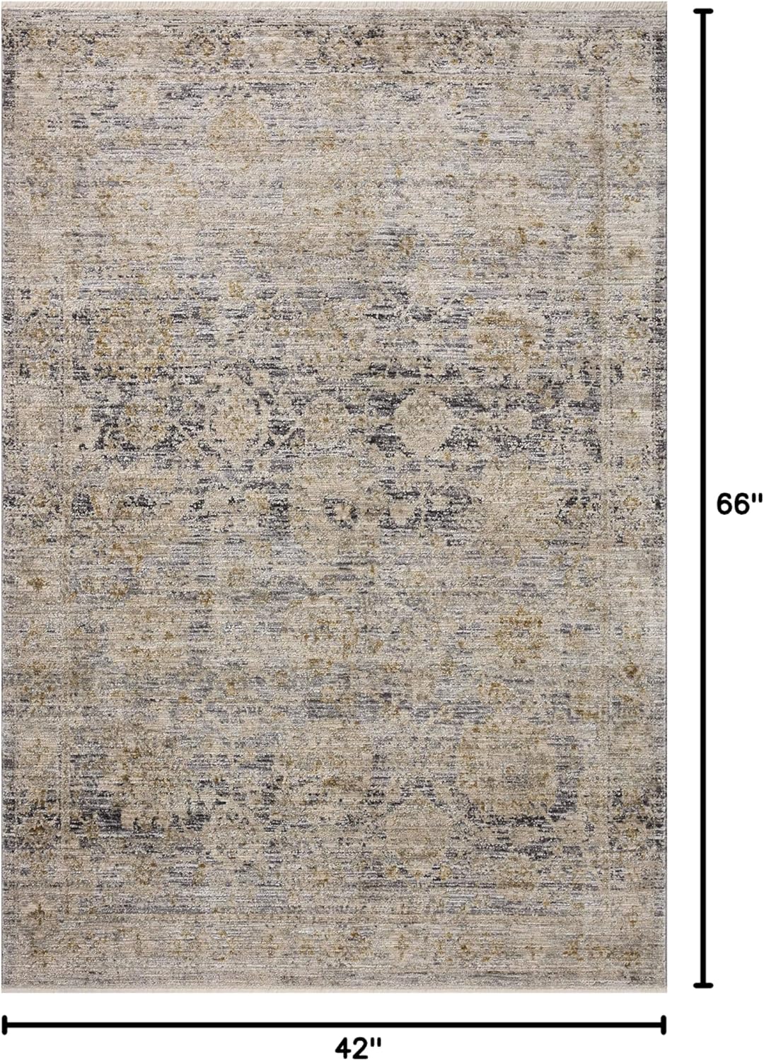 Loloi Jean Stoffer Katherine Collection KES-02 Charcoal/Gold 3'-6" x 5'-6", .25" Pile Height, Accent Rug