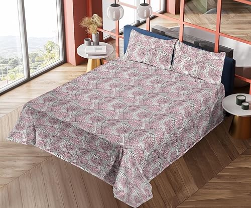 Miniatura 6 de Ambesonne Juego de sábanas exóticas, diseño de hojas de palmera de bosque salvaje inspirado en Hawái sobre fondo pastel, sábana bajera y encimera