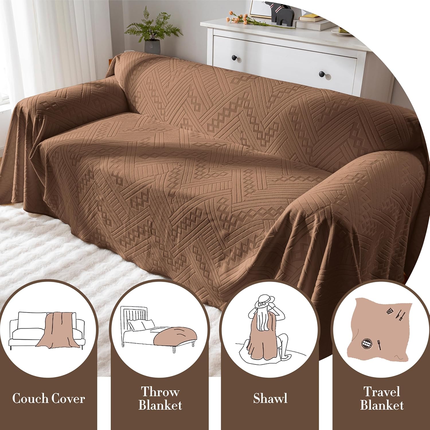 Waterproof Couch Cover, Reversible, Pet-Friendly, Washable and Anti-Slip Couch Covers for Sofa Protection with 3 Cushions, Sofa Slipcovers for Dogs and Cats (71×134in/Brown)
