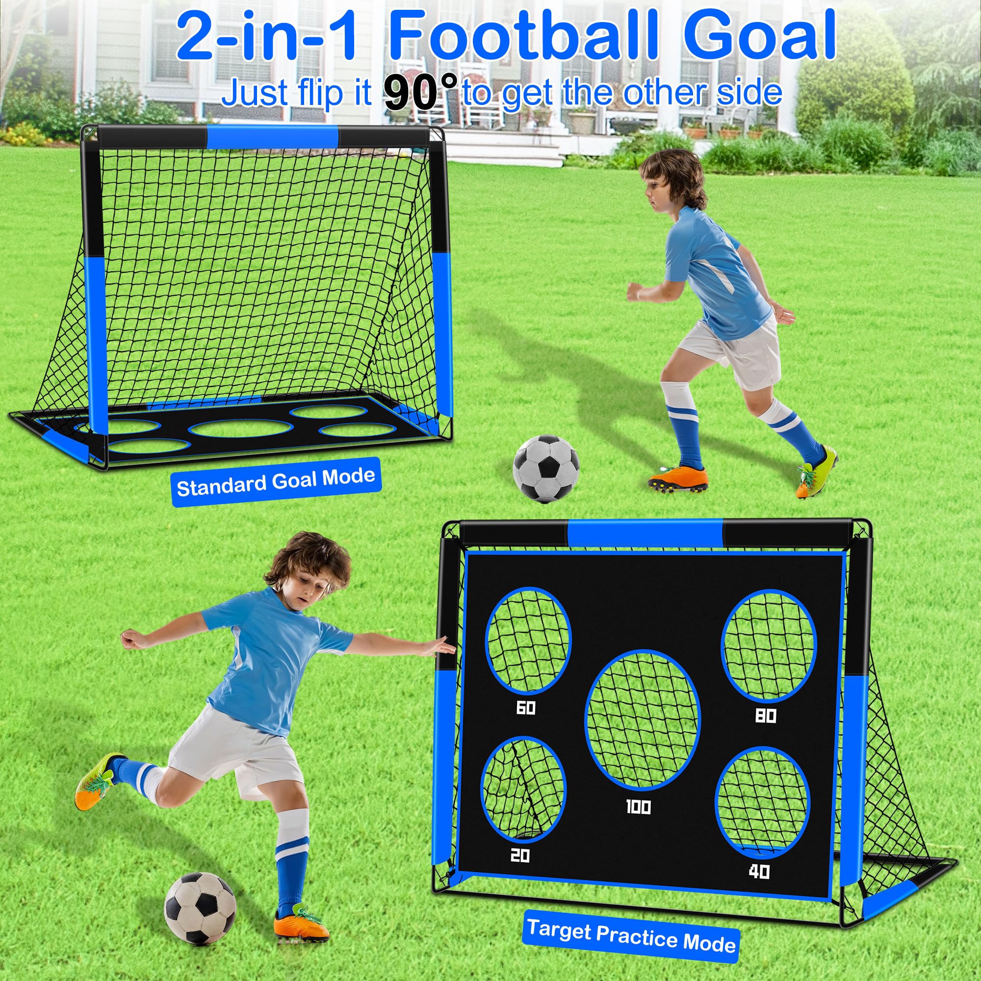Portería de Fútbol para Niños, 2 en 1 Pop Up Porterías de Fútbol con 5 Disparar y Bolsa de Transporte, Equipos de Entrenamiento de Futbol Jardín Interior y Exterior