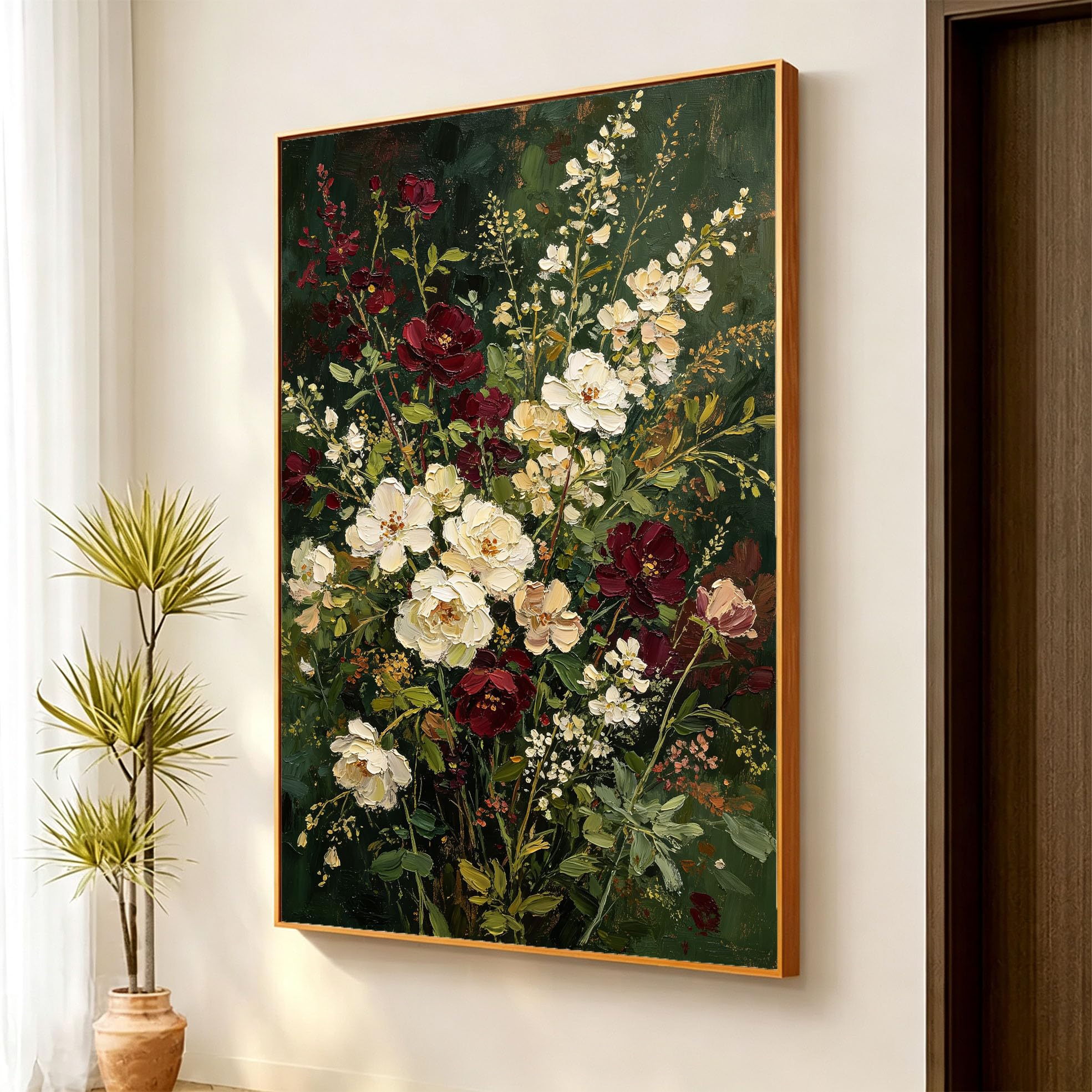 Großes Leinwand Ölgemälde, Schlichtes Blumenmotiv, Rahmenloses Wandbild, 100% Handgemaltes Blumen Ölgemälde, Ästhetisches Botanisches Kunstwerk Für Wohnzimmer Und Schlafzimmer, 50 X 70 Cm (2
