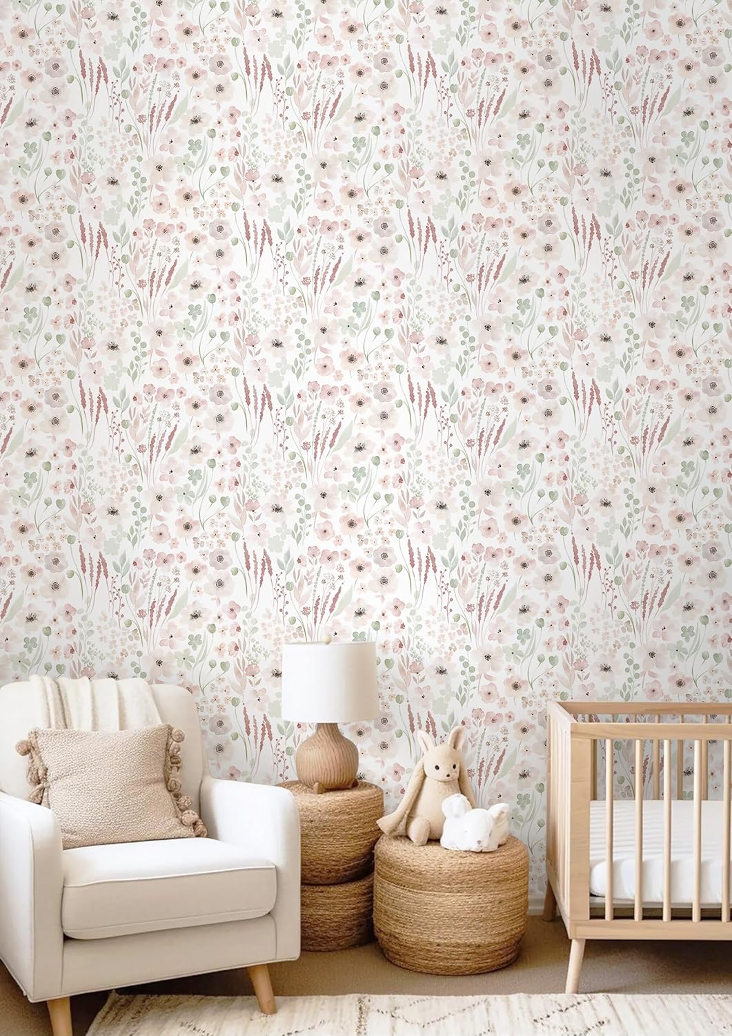 Yasinet Pink Floral Peel and Stick Wallpaper Boho Wall Paper Pink and White Contact Paper for Girls Bedroom Removable Wallpaper for Cabinets Self Adhesive Vinyl 17.3" x 393.7"