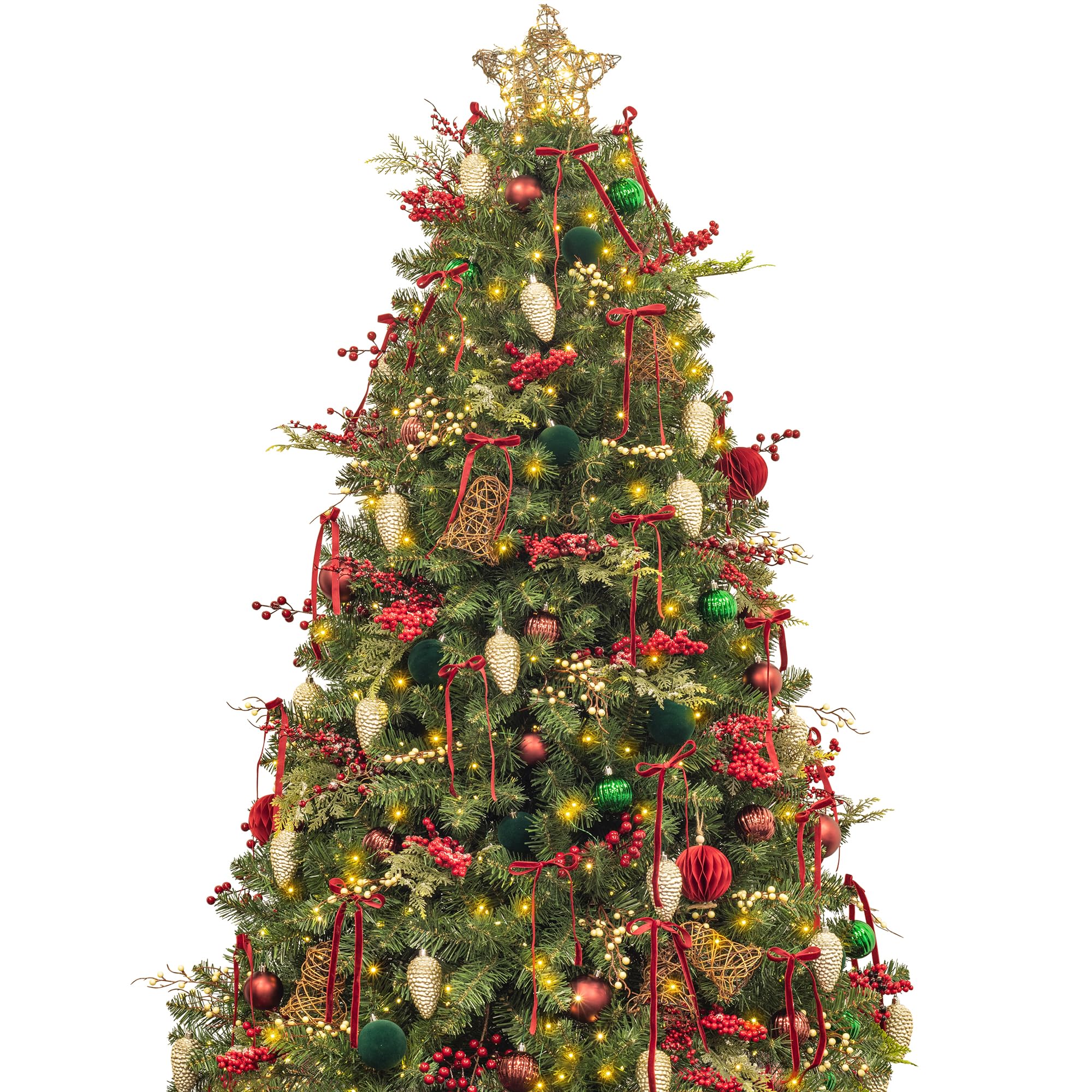 6ft Artificial Christmas Tree with 300 LEDs Lights and Assorted Ornaments Christmas Decorations including Full Artificial Xmas Tree Topper Baubles Ornaments USB LED String Lights
