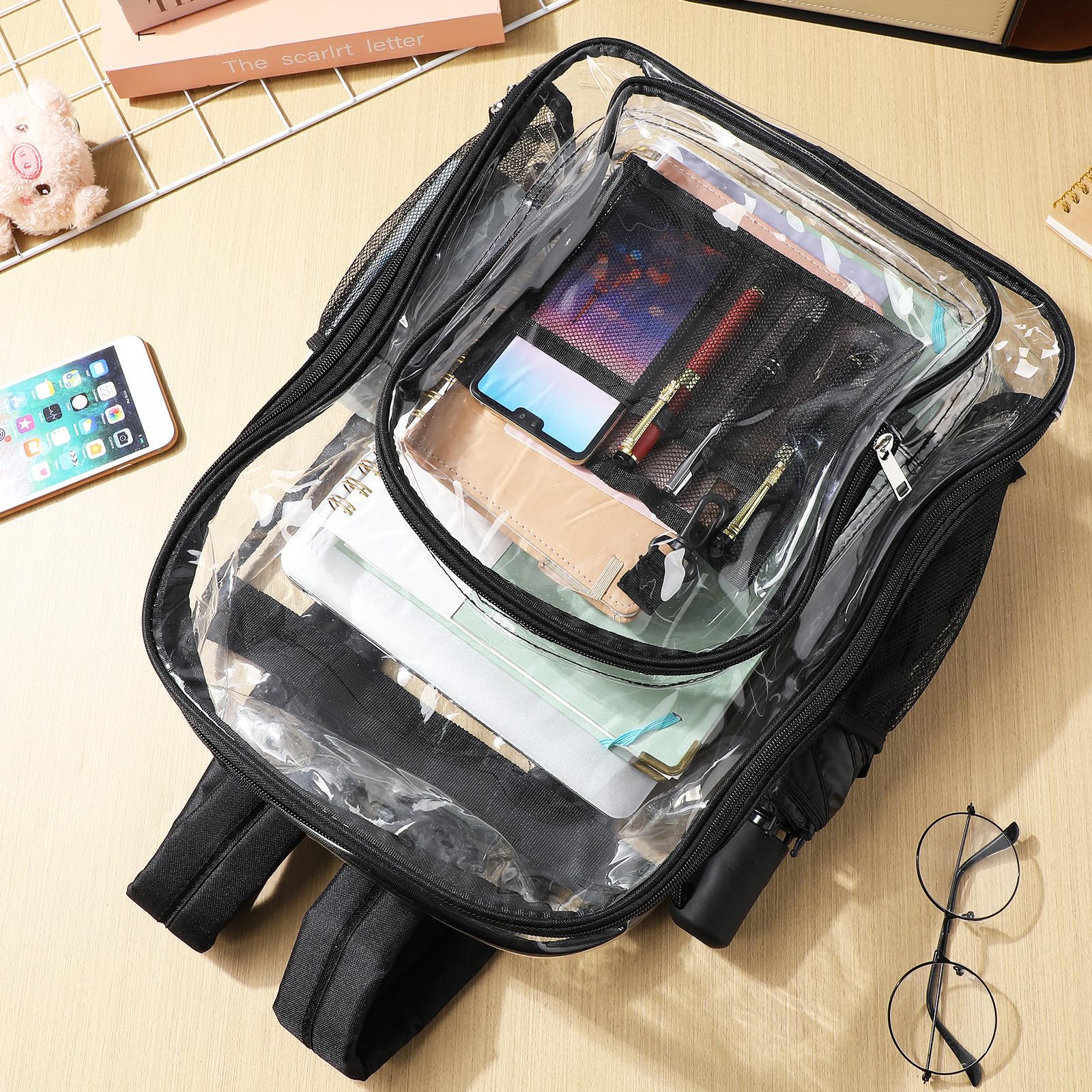 Levemolo Zaino Trasparente Borsa da Stadio Trasparente per Eventi Scolastici e Sportivi Tasche Organizzative e Cinghie Ergonomiche