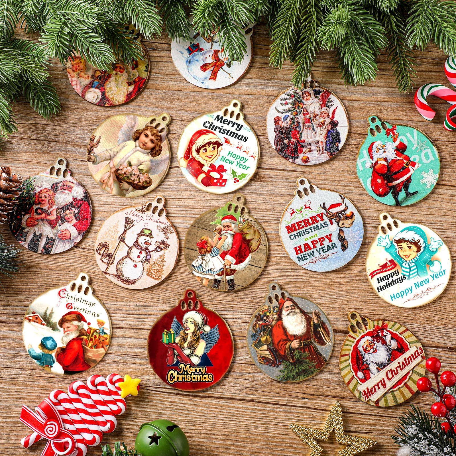 Buy 45 Pcs Christmas Wood Ornaments Vintage Christmas Decoration