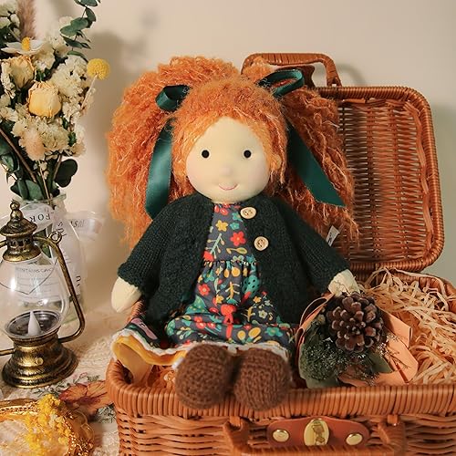 Miniatura 7 de Muñeca Waldorf hecha a mano, Hanne de 12 pulgadas, muñeca de trapo suave con bonito peluche, ideal para bebés y niños pequeños