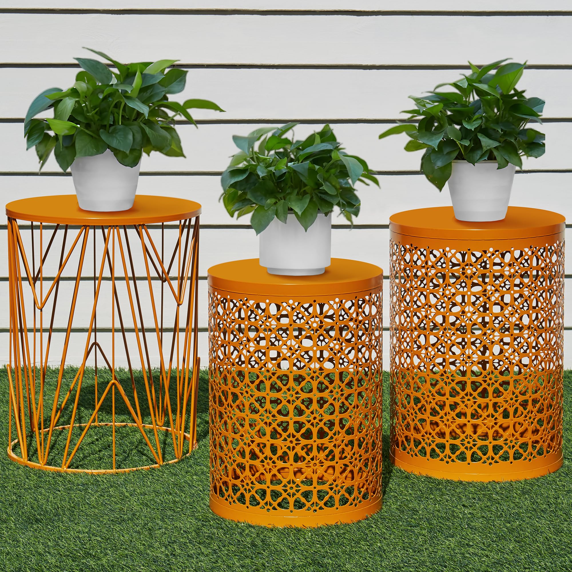 Y&M Set of 3 Stacking Coffee Table for Living Room, Patio Side Table, Indoor End Tables for Bedroom, Outdoor Decorative Garden Stool with Heavy Duty