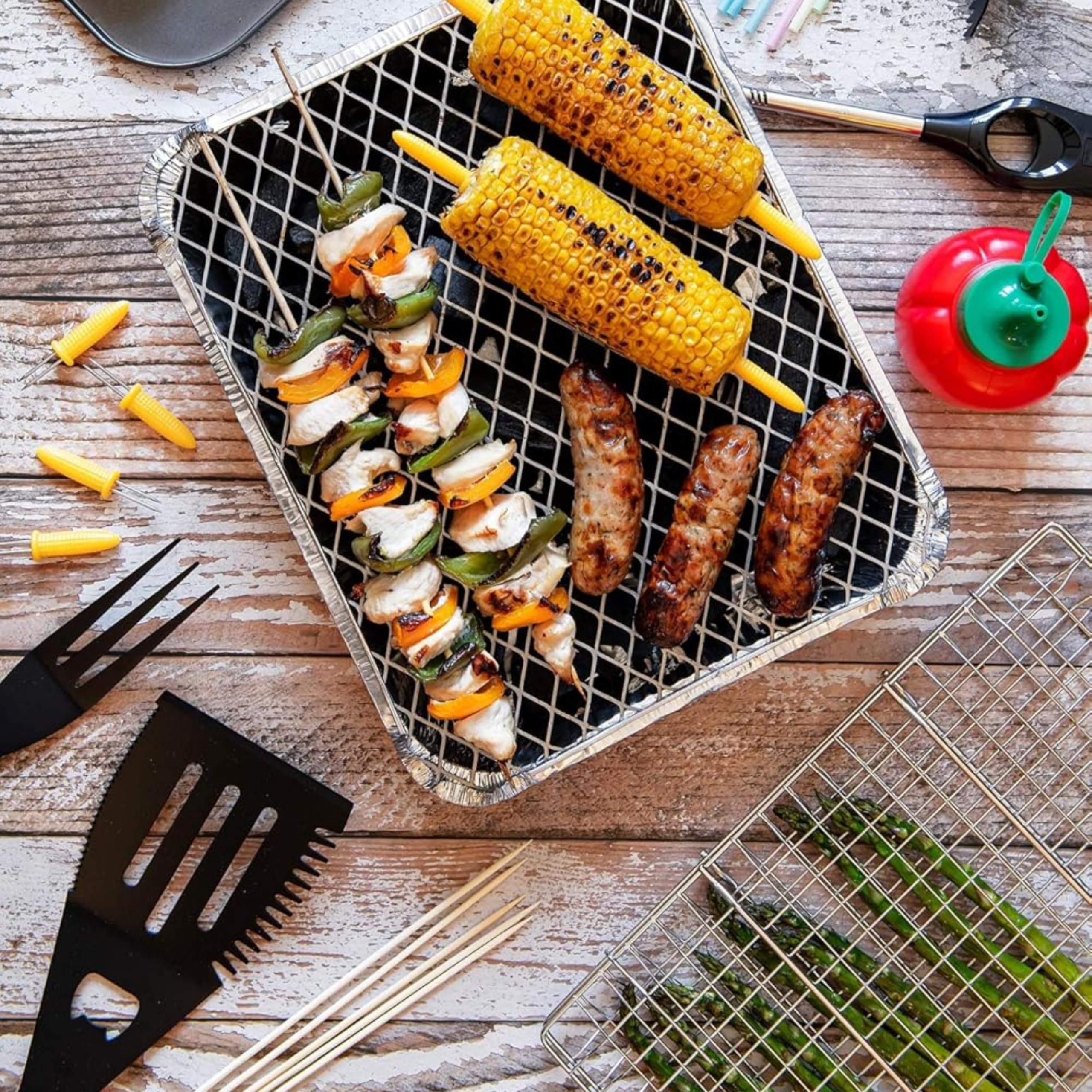 Chef Aid Espátula para barbacoa, borde dentado para cortar carne, mango de goma para voltear hamburguesas y filetes con facilidad. Fácil de limpiar, resistente al calor y duradera para llamas