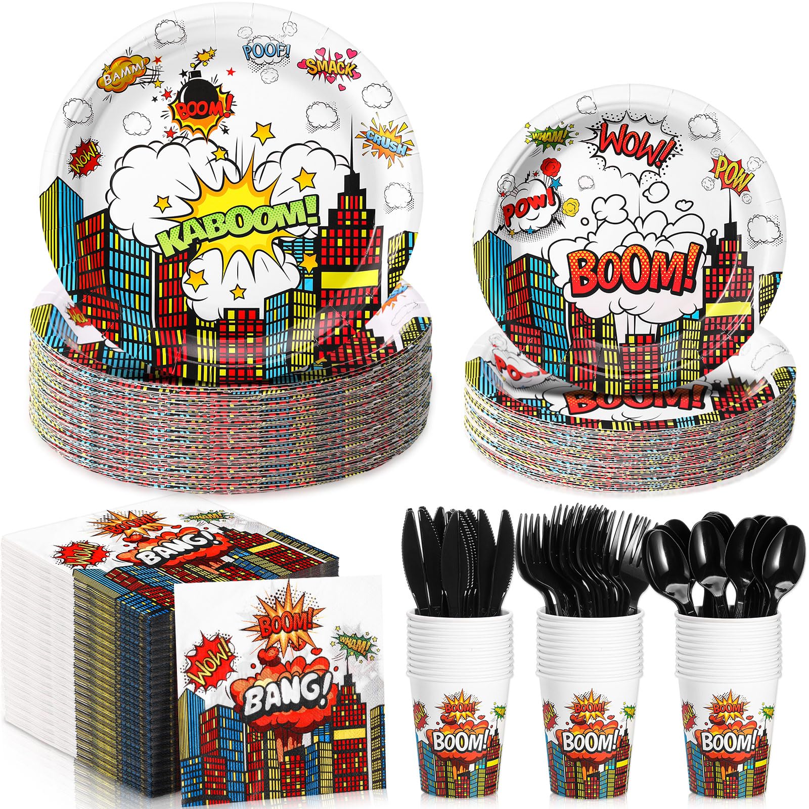 Zhehao 210 Pcs Christmas Hero Party Supplies Serves 30, Hero Themed Paper Plates Napkins Cups and Tableware Sets for Birthday Baby Shower Party