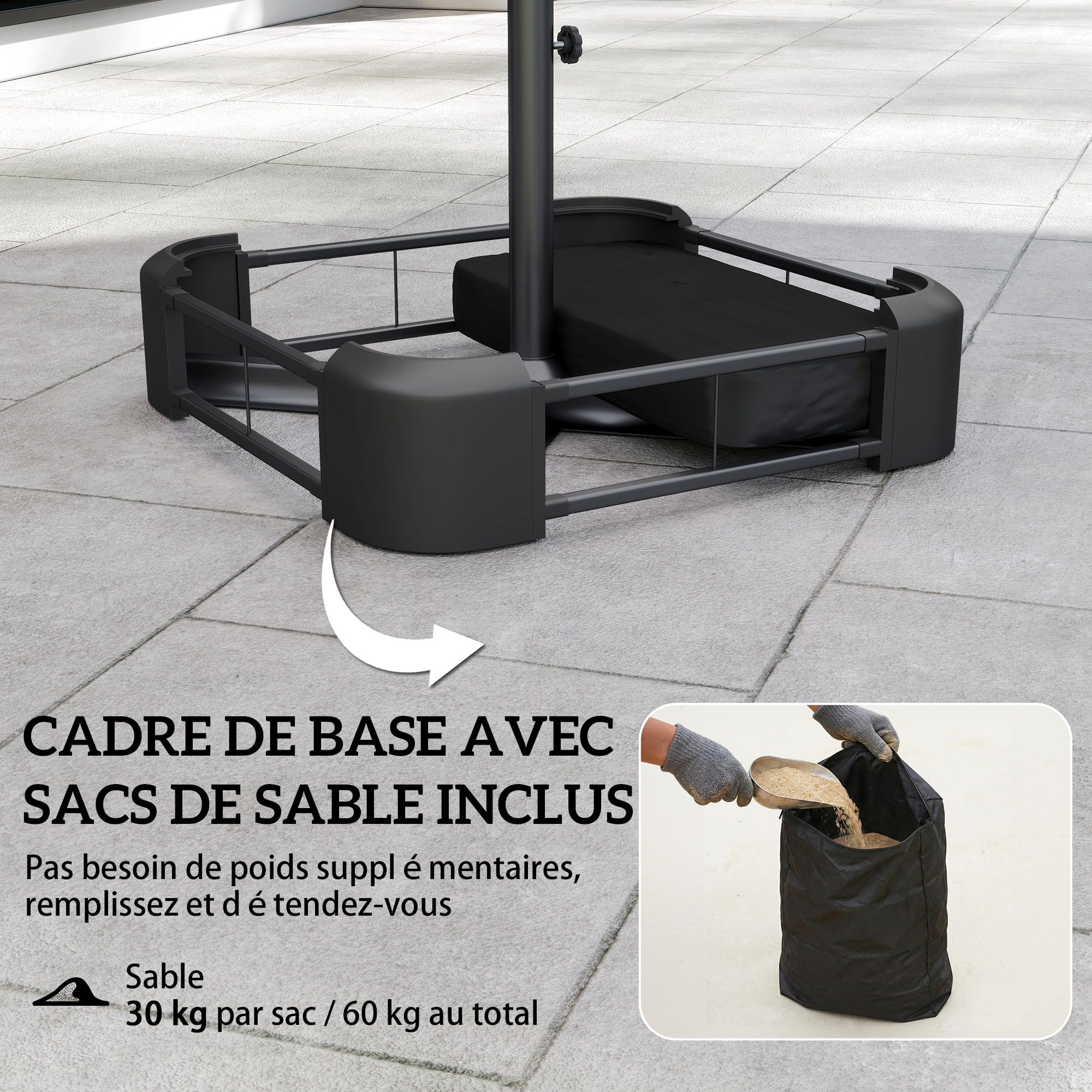 Outsunny Parasol de Jardin Extérieur Double Face 300x150cm avec Base Beige
