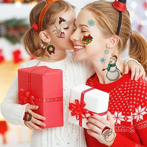 Miniatura 5 de COKTAK 26 hojas divertidas de tatuajes temporales de Papá Noel de Navidad, lindos tatuajes falsos de Navidad de ciervos, ciervos, muñeco de nieve,