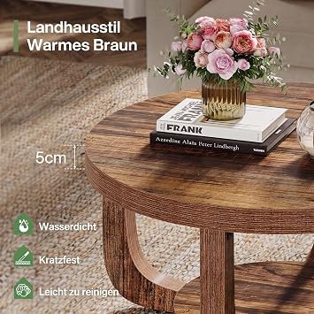 LITTLE TREE Round Coffee Table 80 cm 2-Tier Living Room Table with Shelf