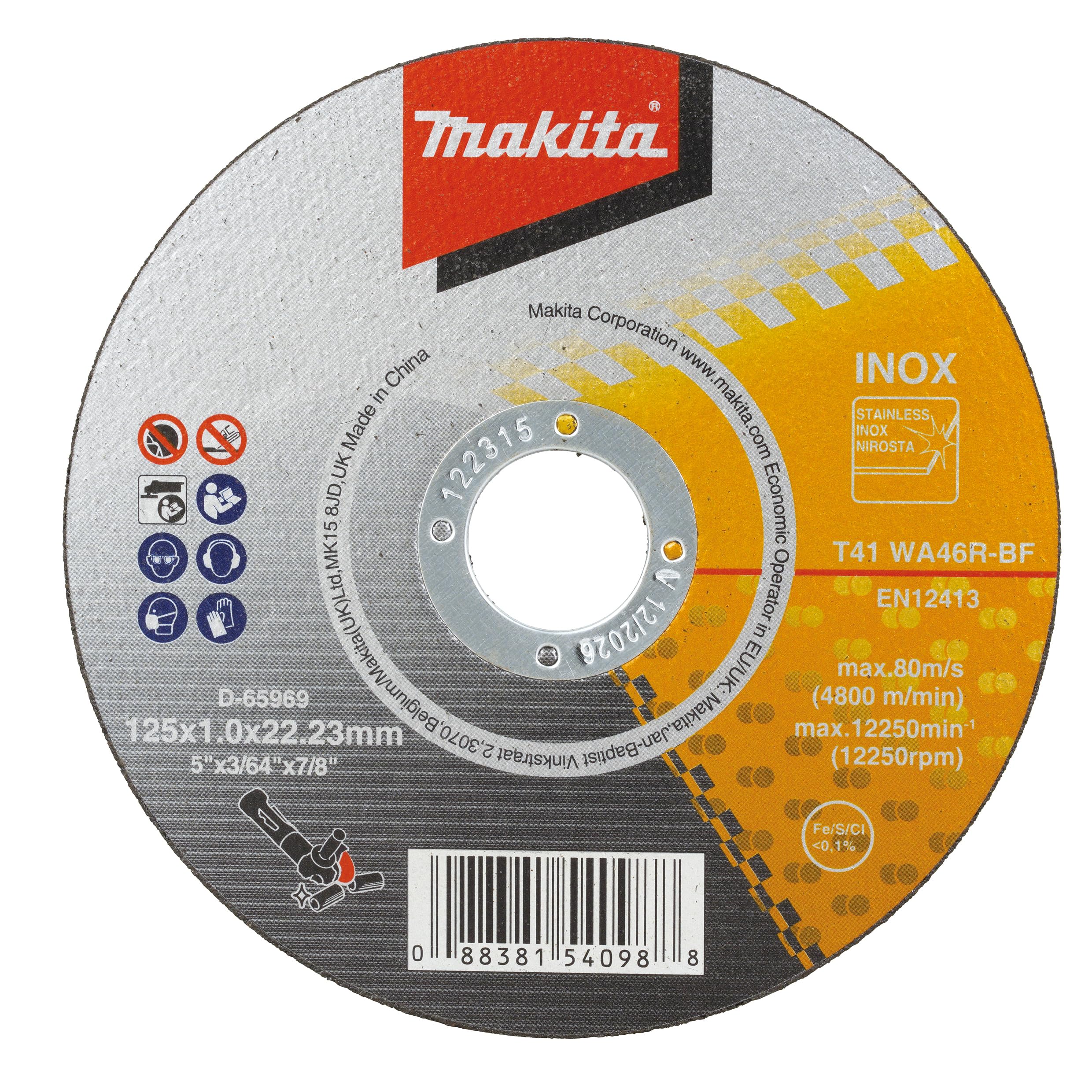 Makita INOX - Discos de corte para acero inoxidable, 125 x 1,0 x 22,23 mm, 50 unidades