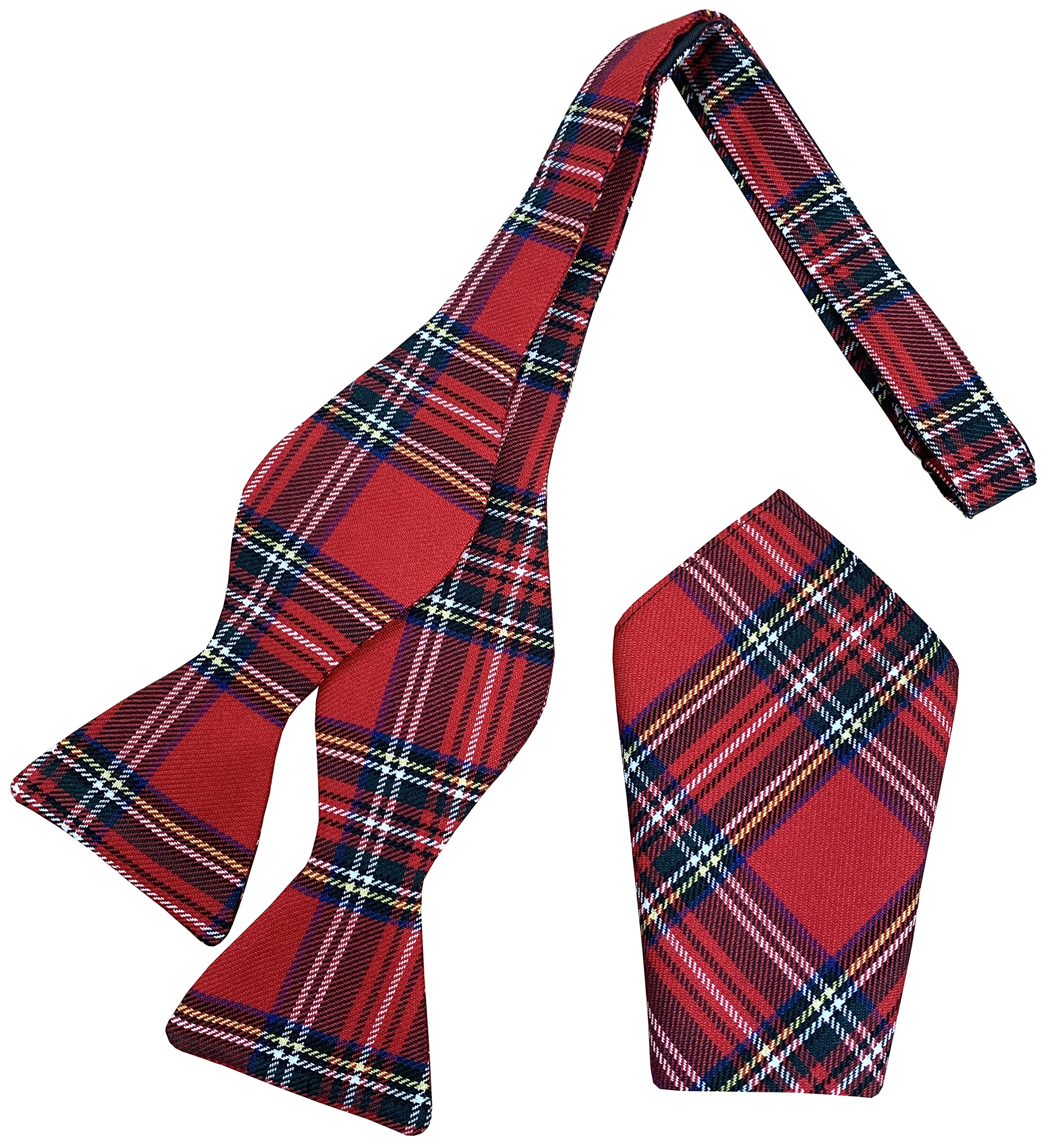 Men's Royal Stewart Tartan Self Tie Bow Tie & Hanky Set, Red, Blue, Yellow, Black, One size