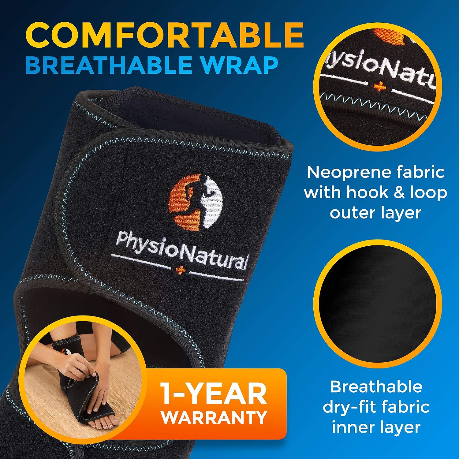 PhysioNatural Foot & Ankle Ice Wrap with 2 Cold Gel Packs – Great for Sprained Ankle, Achilles Tendon Injuries, Plantar Fasciitis, Bursitis & Sore Feet – Cold Therapy Pain Relief (XS-XL)
