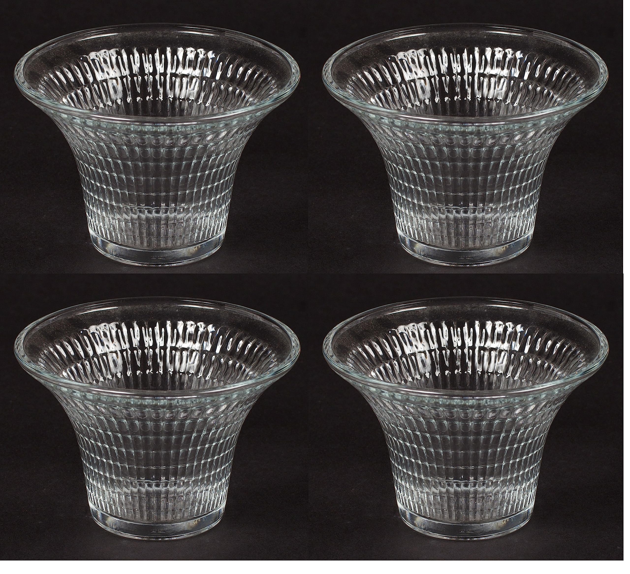Clear Tempered Glass Votive Holder. Embossed with Checkerboard Pattern. Set of 4