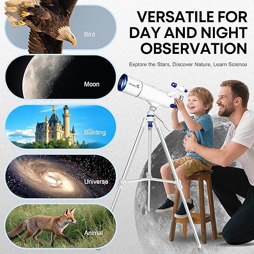 Miniatura 7 de Telescopio para adultos de alta potencia, apertura de 3.543 in, 21.654 in, telescopio refractor portátil para niños y principiantes en astronomía,