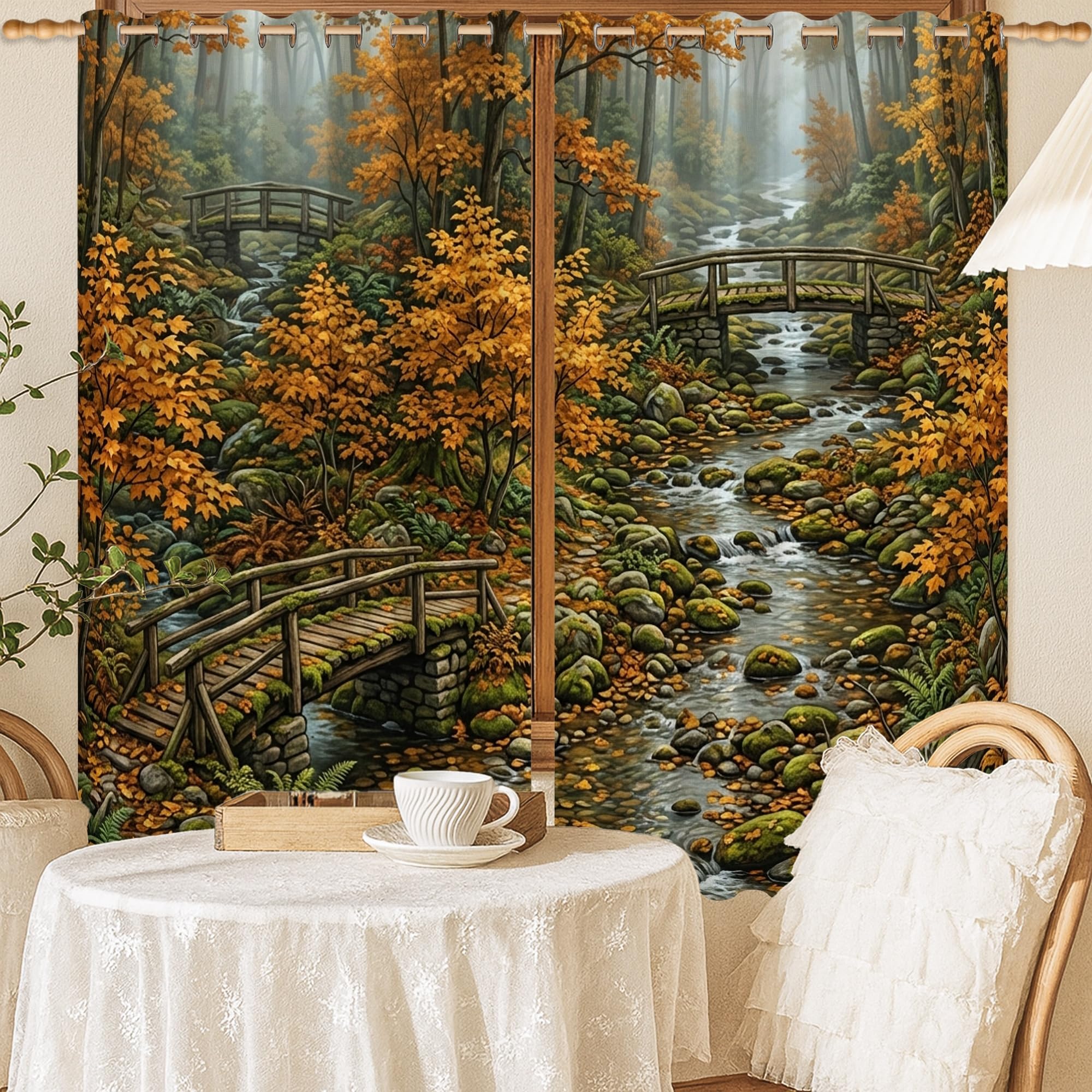 Rideau occultant de chambre et salon motif ruisseau d'automne