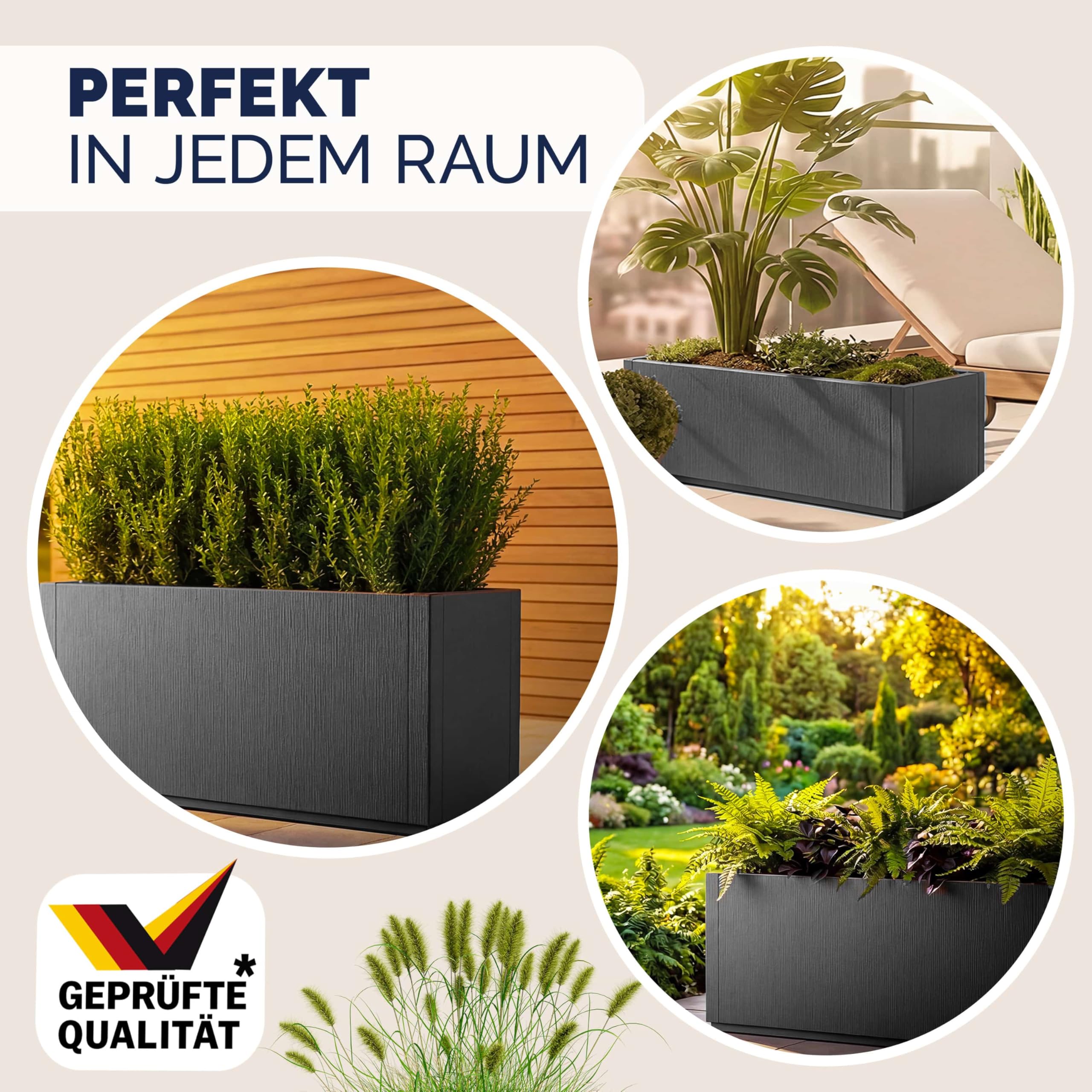 Casaria® 2X Blumenkasten 'Ethica' 80L 80x36x35cm Ablaufboden Kunststoff Winterfest Garten Pflanzkübel Übertopf Pflanzkasten Blumenkübel Anthrazit