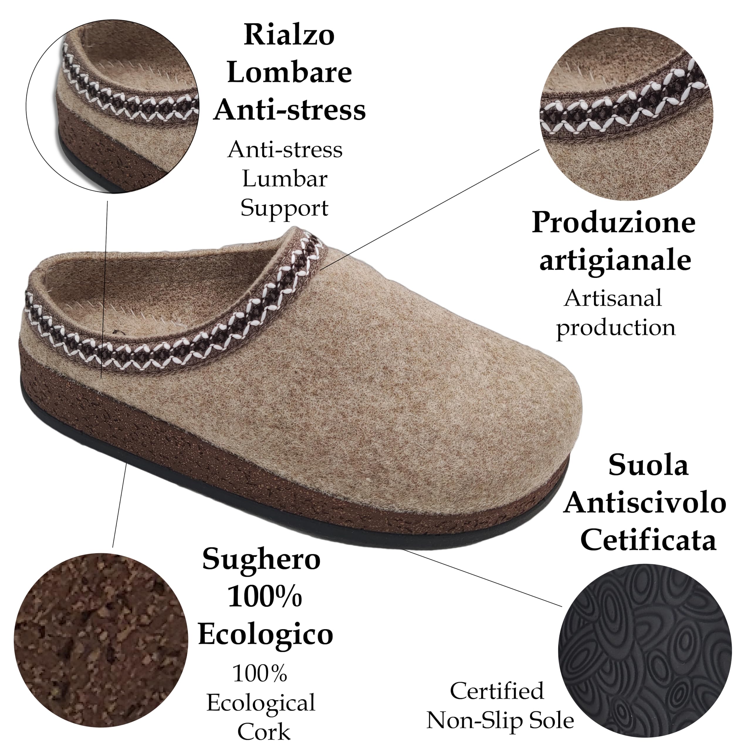 Le Viennesi Pantofole Donna Invernali, Ciabatte in Lana Cotta per Casa, Artigianato Sostenibile Made in Italy