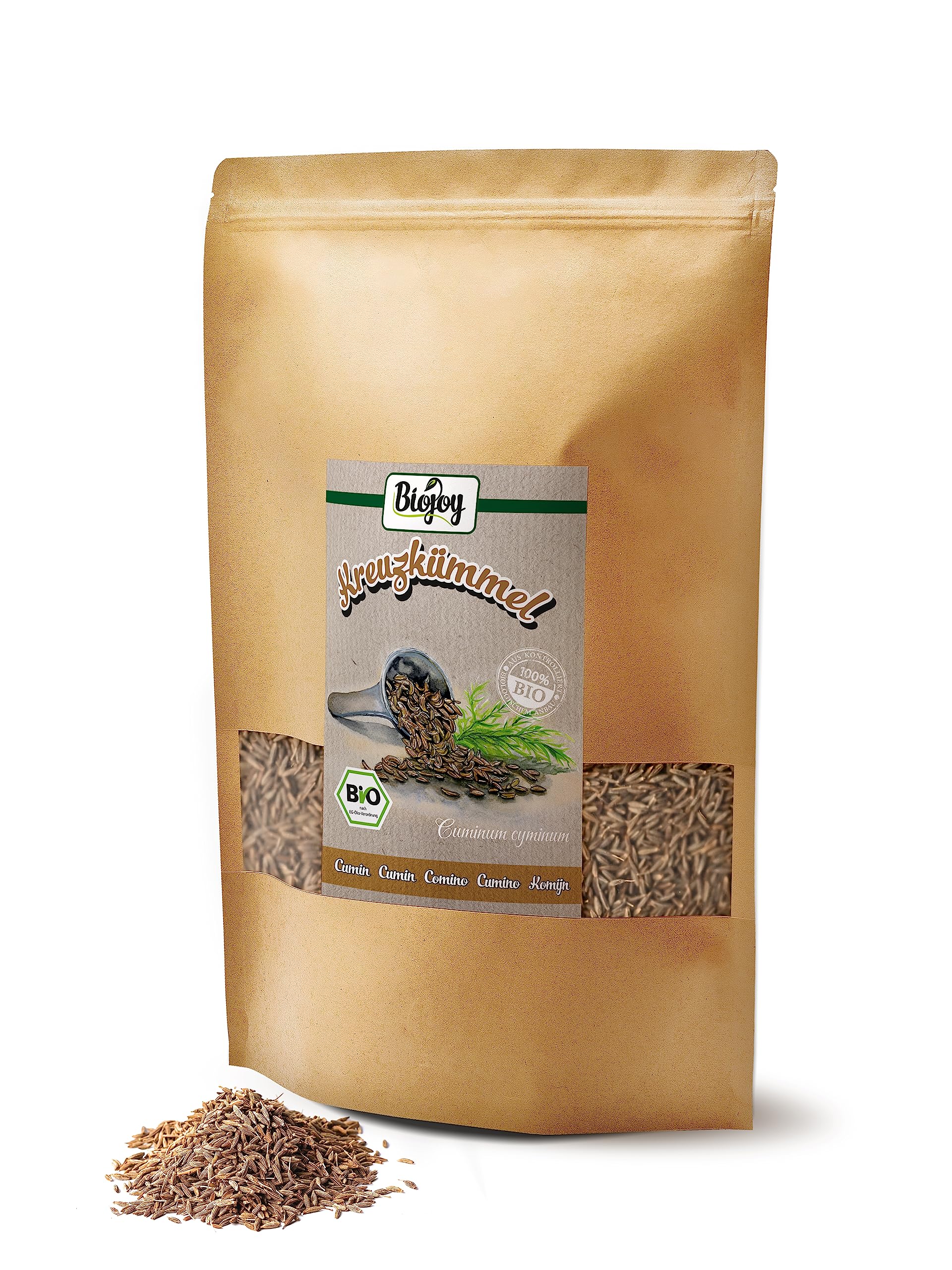 Biojoy Cumin en graines BIO (1 kg), Cumin entier, sans additifs (Cuminum cyminum)
