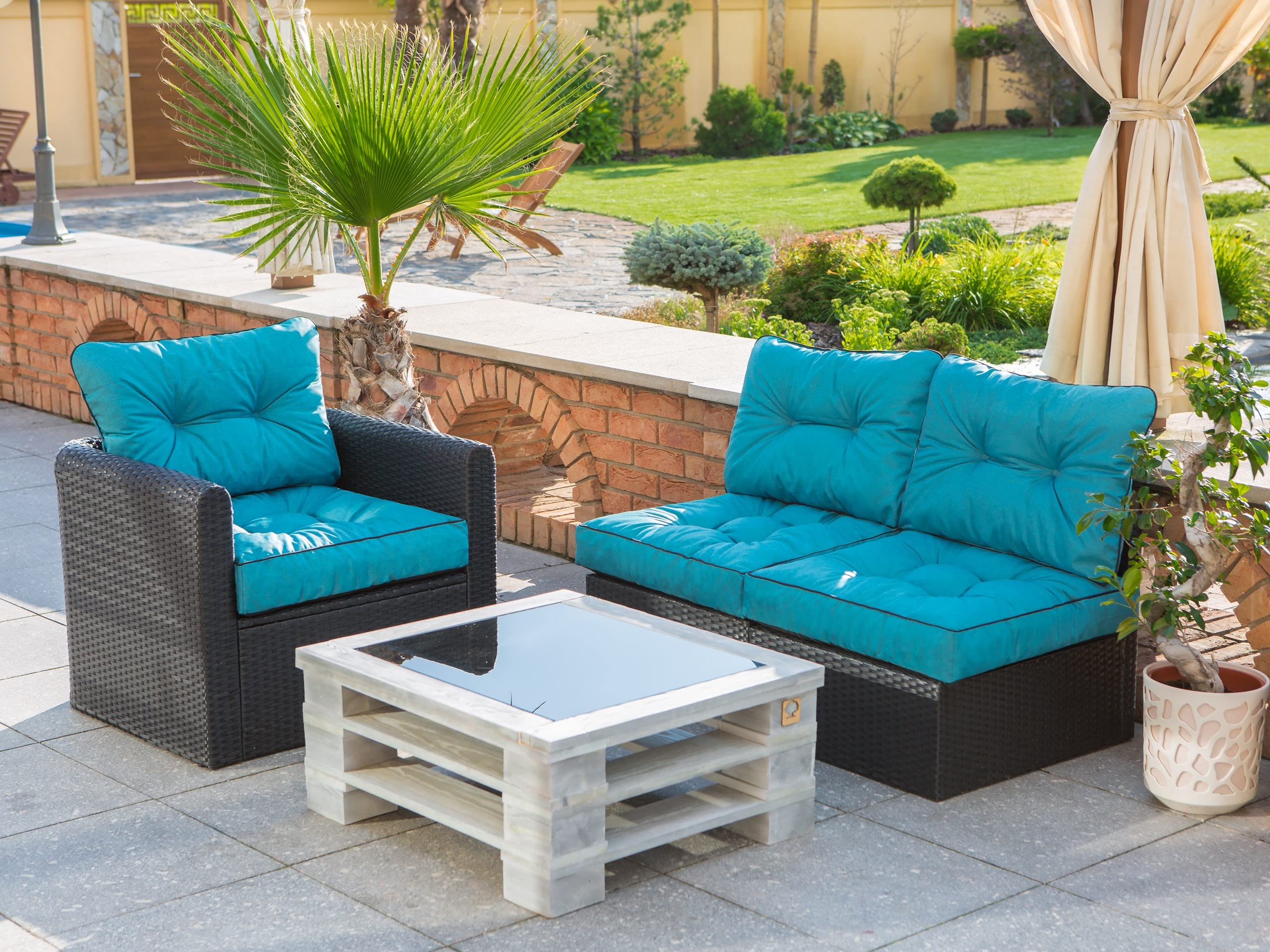 Cojin para Silla de Exterior - Cojín para Muebles de jardín con Respaldo - Cojin de Asiento 60 cm - Impermeables - Azul