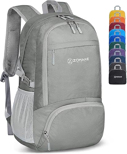 Zomake - Mochila de senderismo plegable resistente al agua, mochila ligera de 30 litros para viajes, color gris plateado
