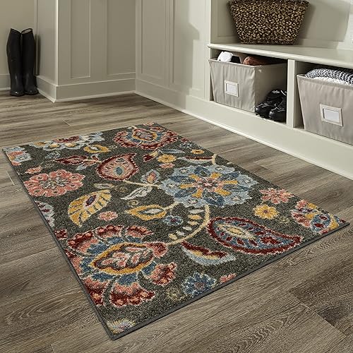 Miniatura 3 de Maples Rugs Gardena - Alfombras de cocina florales antideslizantes fabricadas en Estados Unidos, gris multicolor, 2 pies 6 pulgadas x 3 pies 10