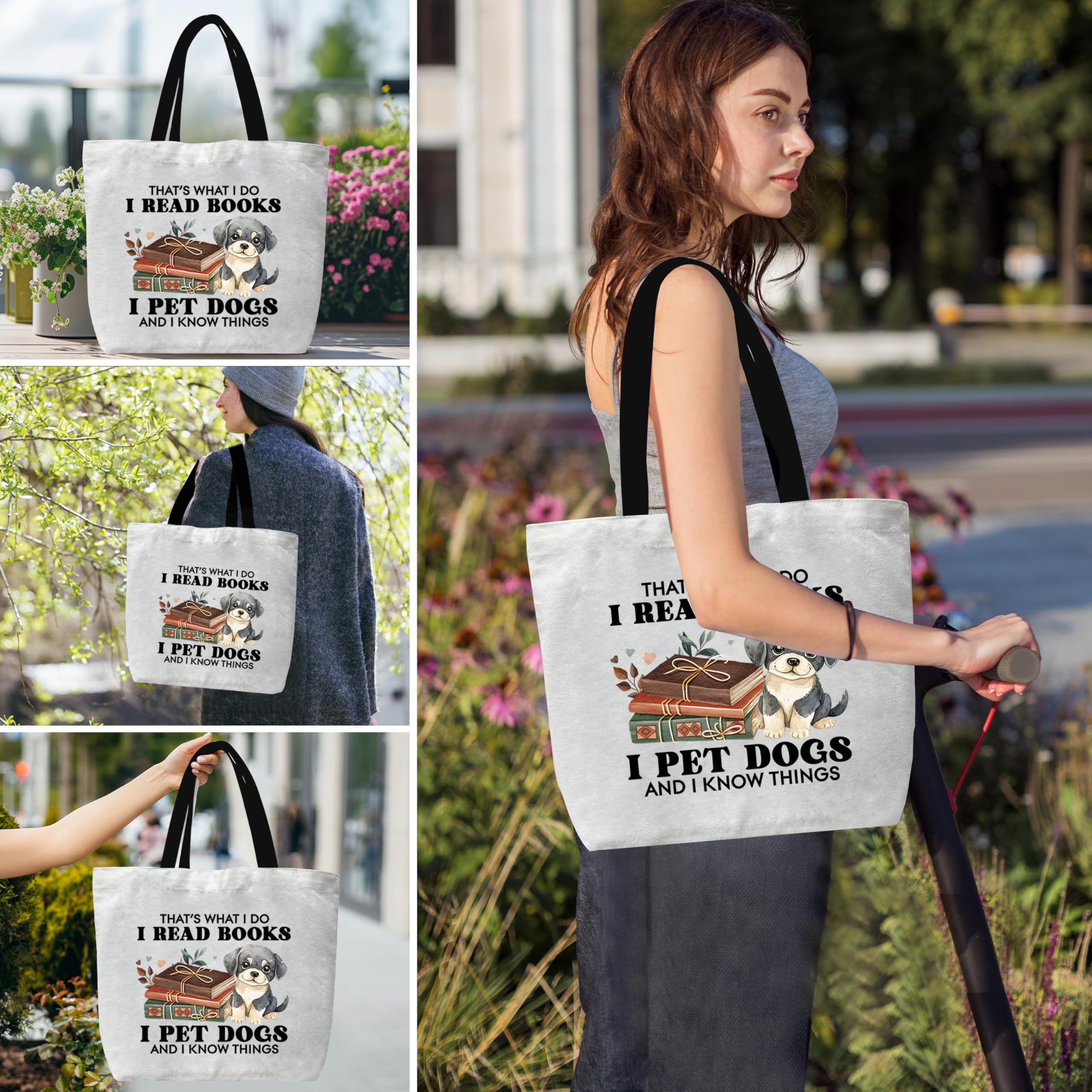 Canvas Book Tote Bag For Women, Books And Dogs Shoulder Bag, Bookish Gifts For Women Bookworm Librarian Reader Book Lover Dog Lover Dog Mom, Inspirational Grocery Bag For Work Travel Study -35 - Image 4