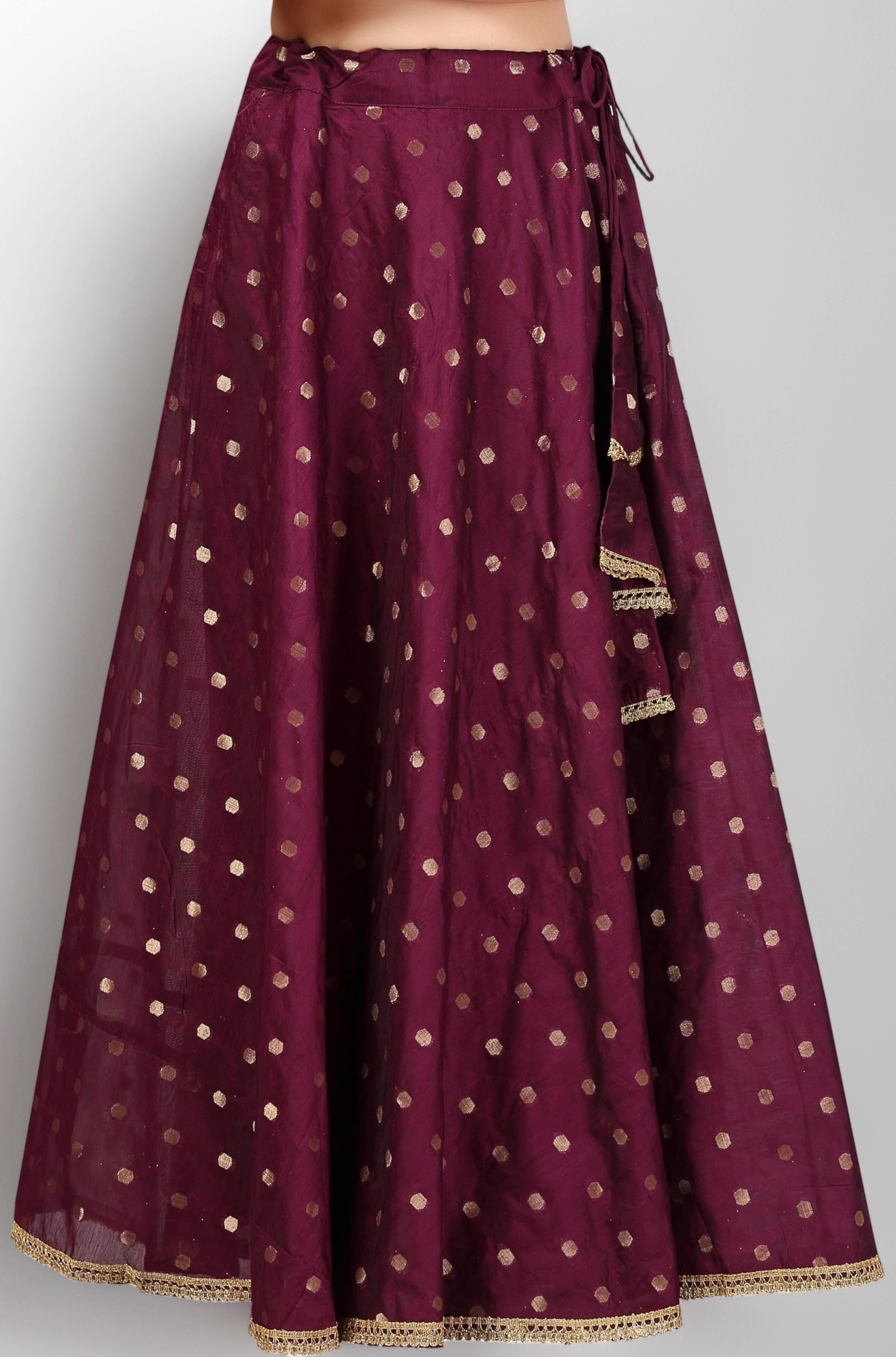 Studio Shringaar Women's Polyester Readymade Chanderi Silk Long Skirt Lahenga