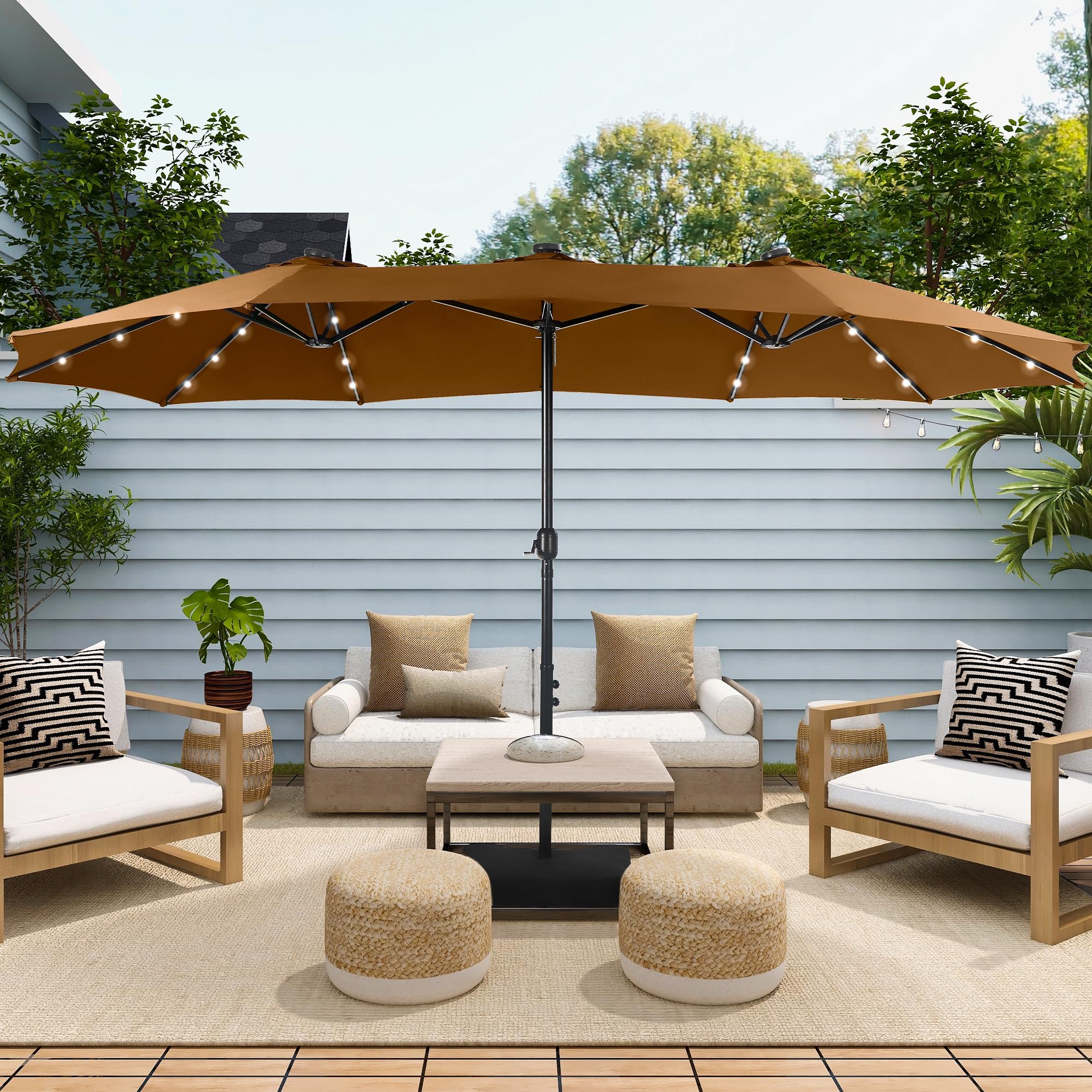 ainfox patio umbrella Ainfox 7.5ft Patio Umbrella with Fringe Navy Blue
