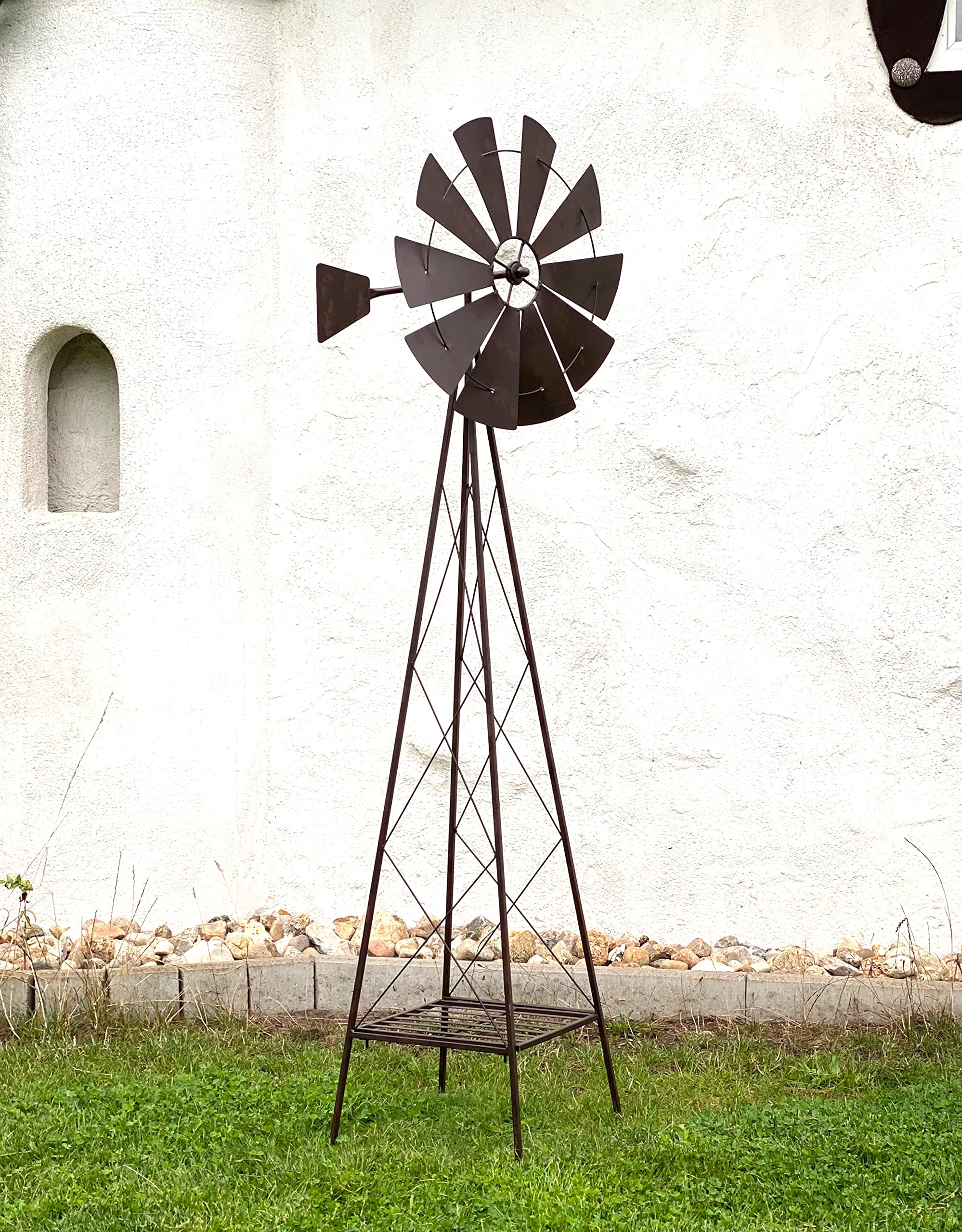 DanDiBo Molinillo de viento de metal, 170 cm, con rodamiento de bolas, marrón, para jardín, 96019, resistente a la intemperie, decoración de jardín