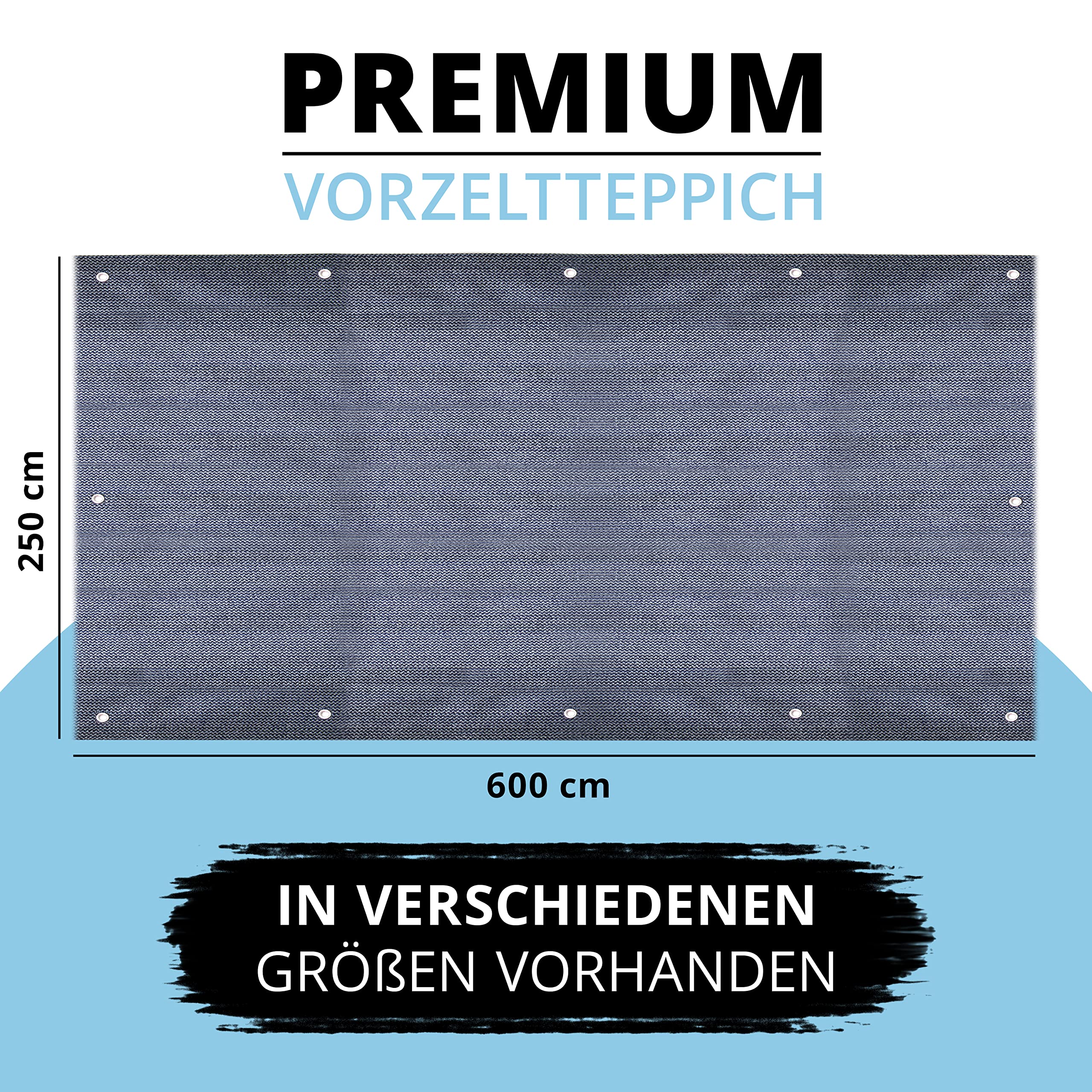 tappeto per tende, materassino da campeggio impermeabile, perfetto per tende, camper, roulotte, colore grigio, grau, 250cm x 600cm
