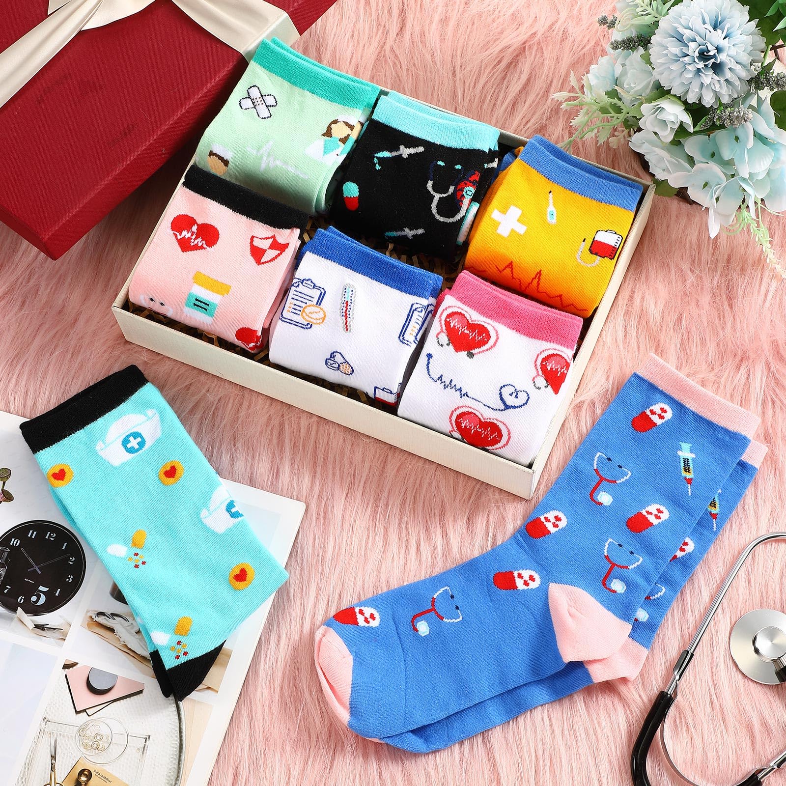 Hicarer 8 Calcetines Enfermera Divertidos Mujer Estampados Algodón Calcetines Agradecimiento Regalos Enfermera Médicos