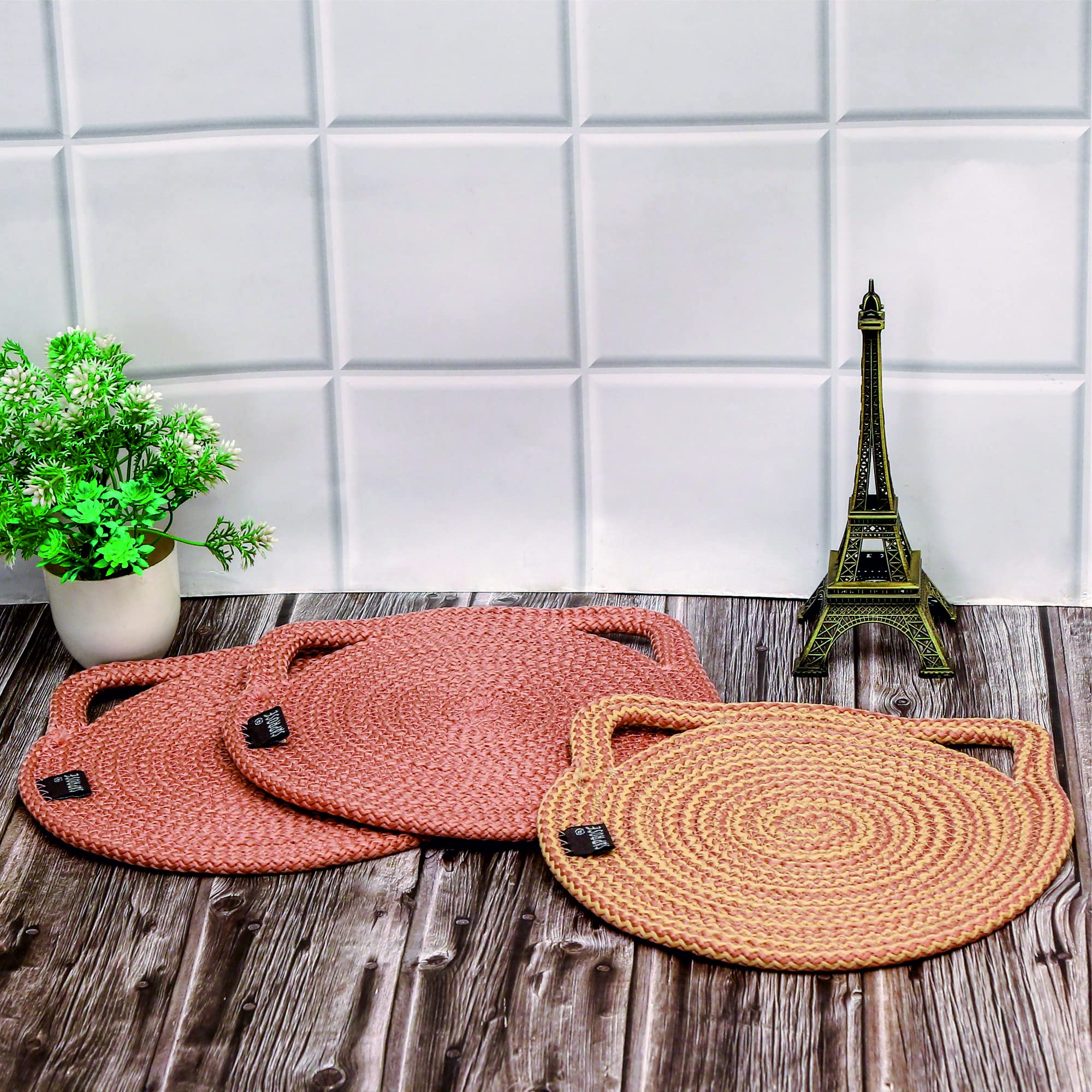ST SAPROSE ® Polypropylene Kitty Craft Trivet (3 PCS Set, Size: 23 cm) Pot MAT, Side Table Mat, Machine Washable Small Place Mat for Casserole on Dining Table (9" Dia) (Skin) 1
