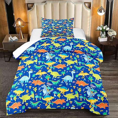 ASLIKEA Juego de edredón de dinosaurio para niños, tamaño individual, ropa de cama de dinosaurio con estampado de dibujos animados, tamaño disponible en Yaxa Colombia