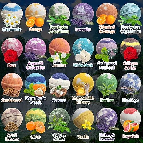 Miniatura 2 de Caja de regalo de bombas de baño naturales, Zen 24 envueltas individualmente, bombas de baño hipoalergénicas relajantes para mujeres y hombres.