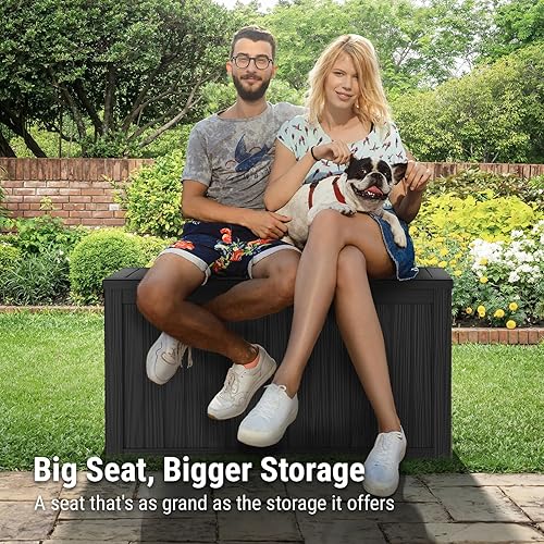 Vista 68 de Mars Villa Deck Box, Waterproof Weatherproof and UV Resistant Resin Storage Bin with Lockable Lid, Ideal for, Outdoor, Patio Furniture Cushions