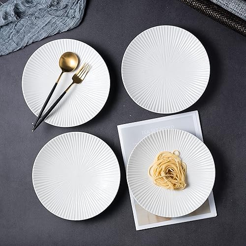 Miniatura 3 de Jusalpha Juego de 4 platos llanos de porcelana de estilo japonés, platos circulares versátiles para desayuno, ensalada, cena de carne, PL018 (8.8