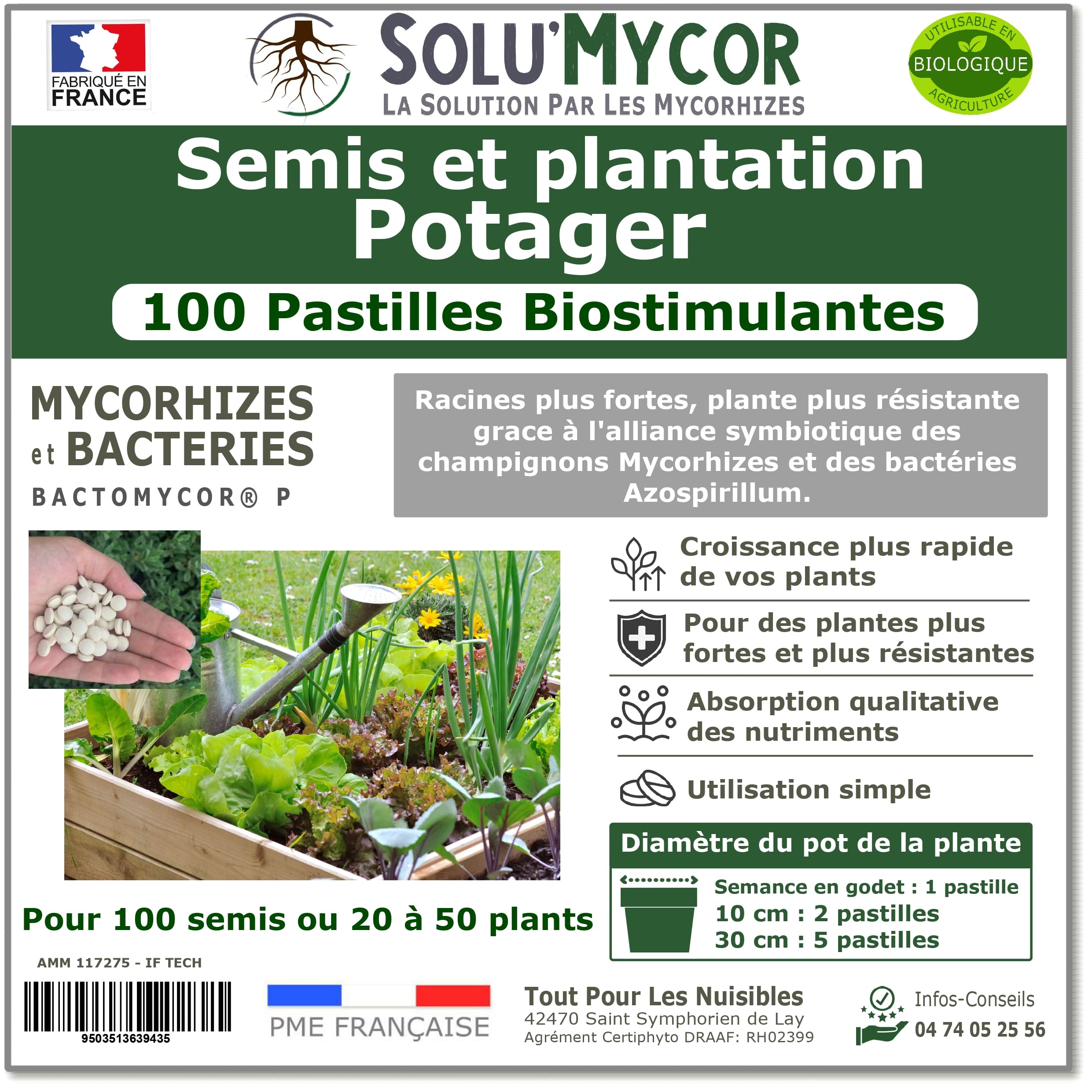 SoluMycor – 100 Pastilles Biostimulantes Potager – Idéal pour Semis & Plantation – Mycorhizes & Bactéries Azospirillum – Favorise le Développement Racinaire – Fabriqué en France