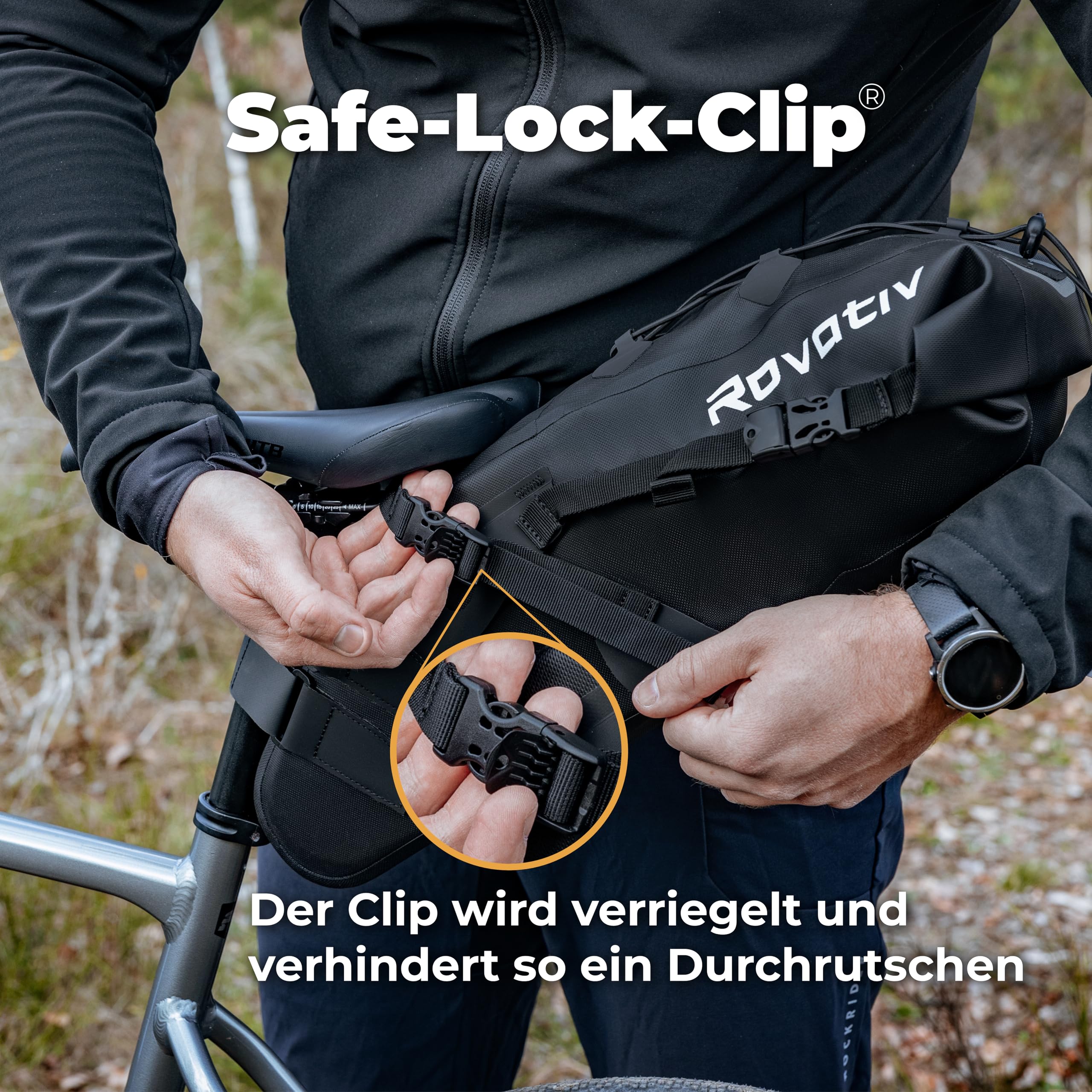 Rovativ® - Bikepacking Satteltasche [10 Liter] 100% Wasserdicht - super Fester Halt - Fahrrad Satteltasche aus TPU-Gewebe - für Gravelbike und MTB Bike Packing