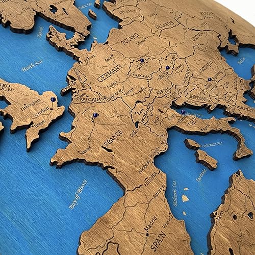 Miniatura 4 de Handmade 3D Carved Wooden Map of Europe with Borders and Capitals Wall Decor Europe Travel Map Push Pin Wall Map